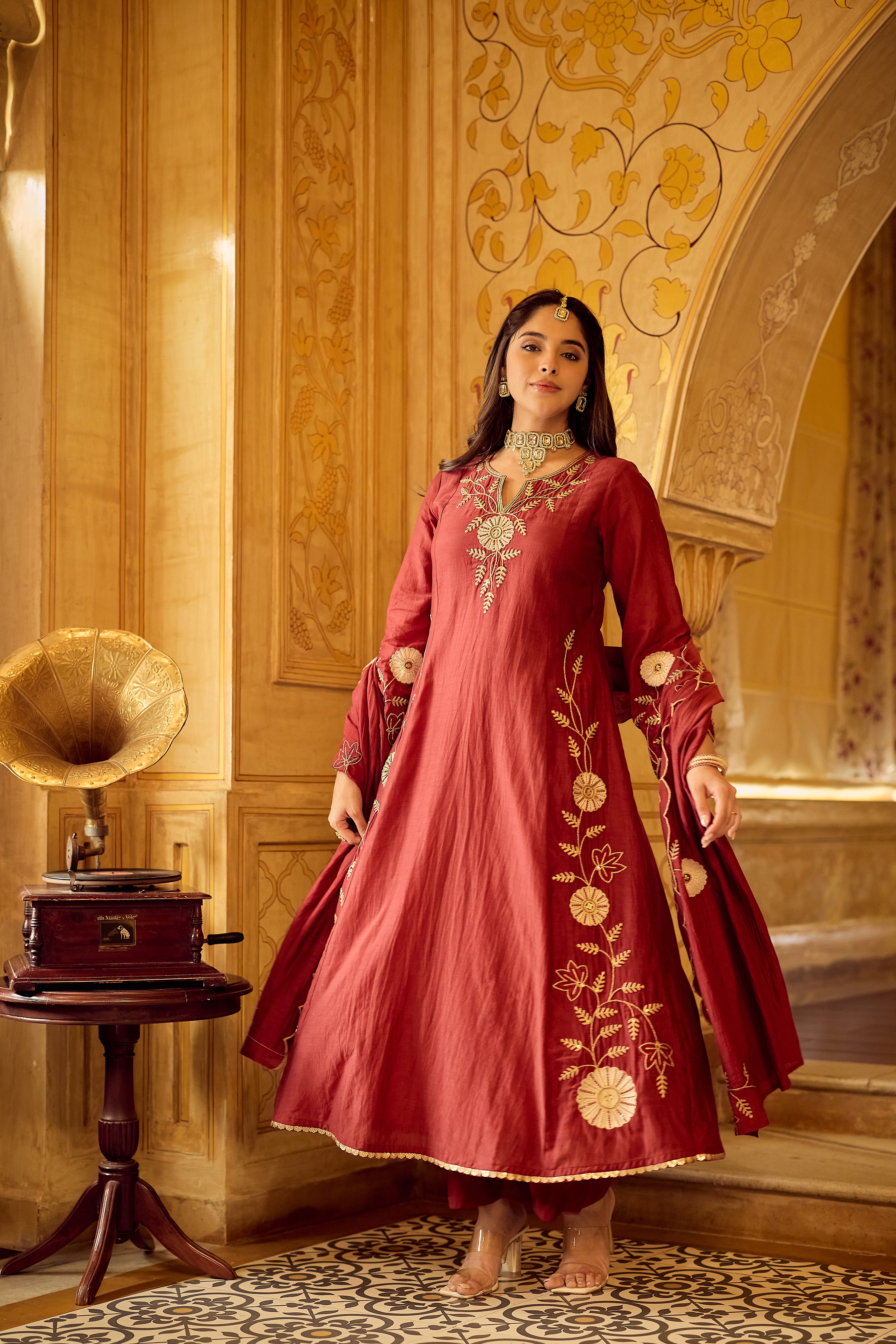 Royal Maroon Chanderi Set