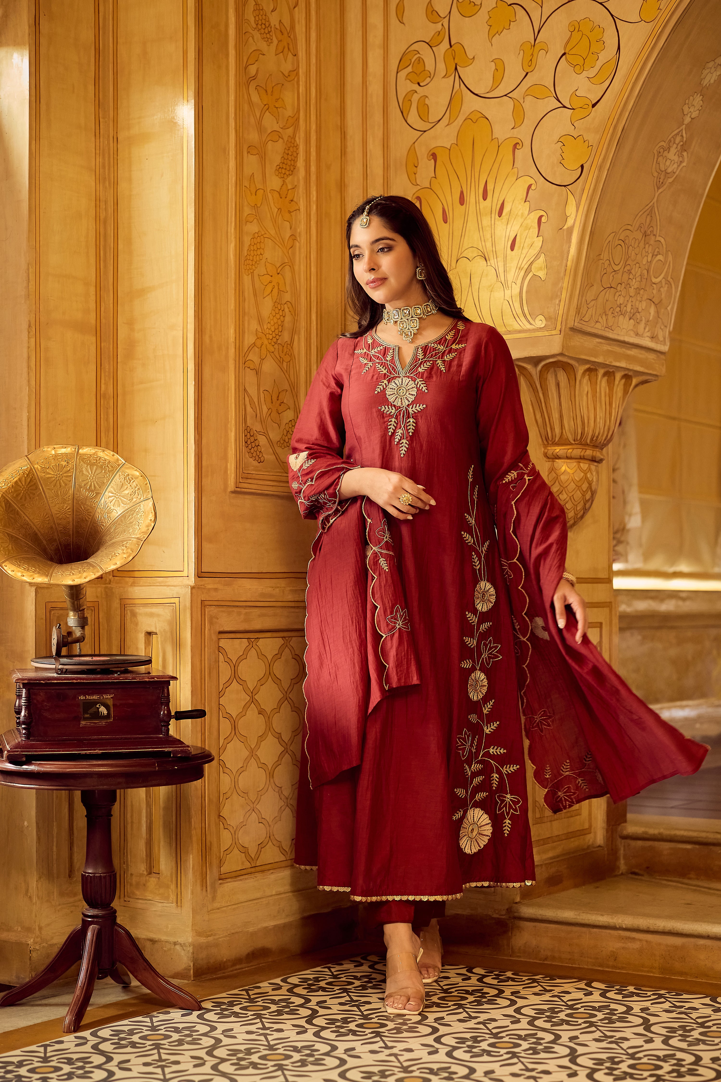 Royal Maroon Chanderi Set