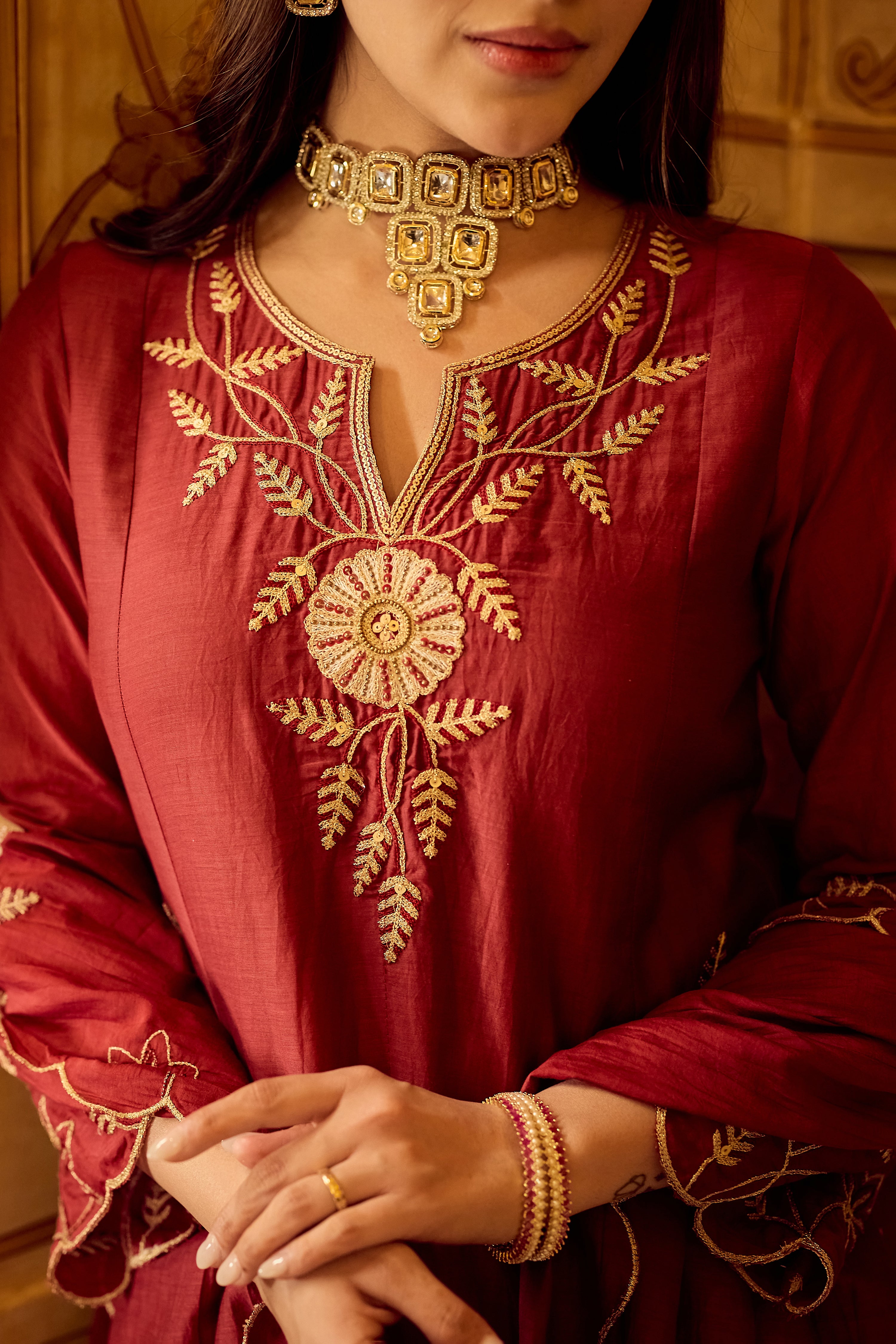 Royal Maroon Chanderi Set