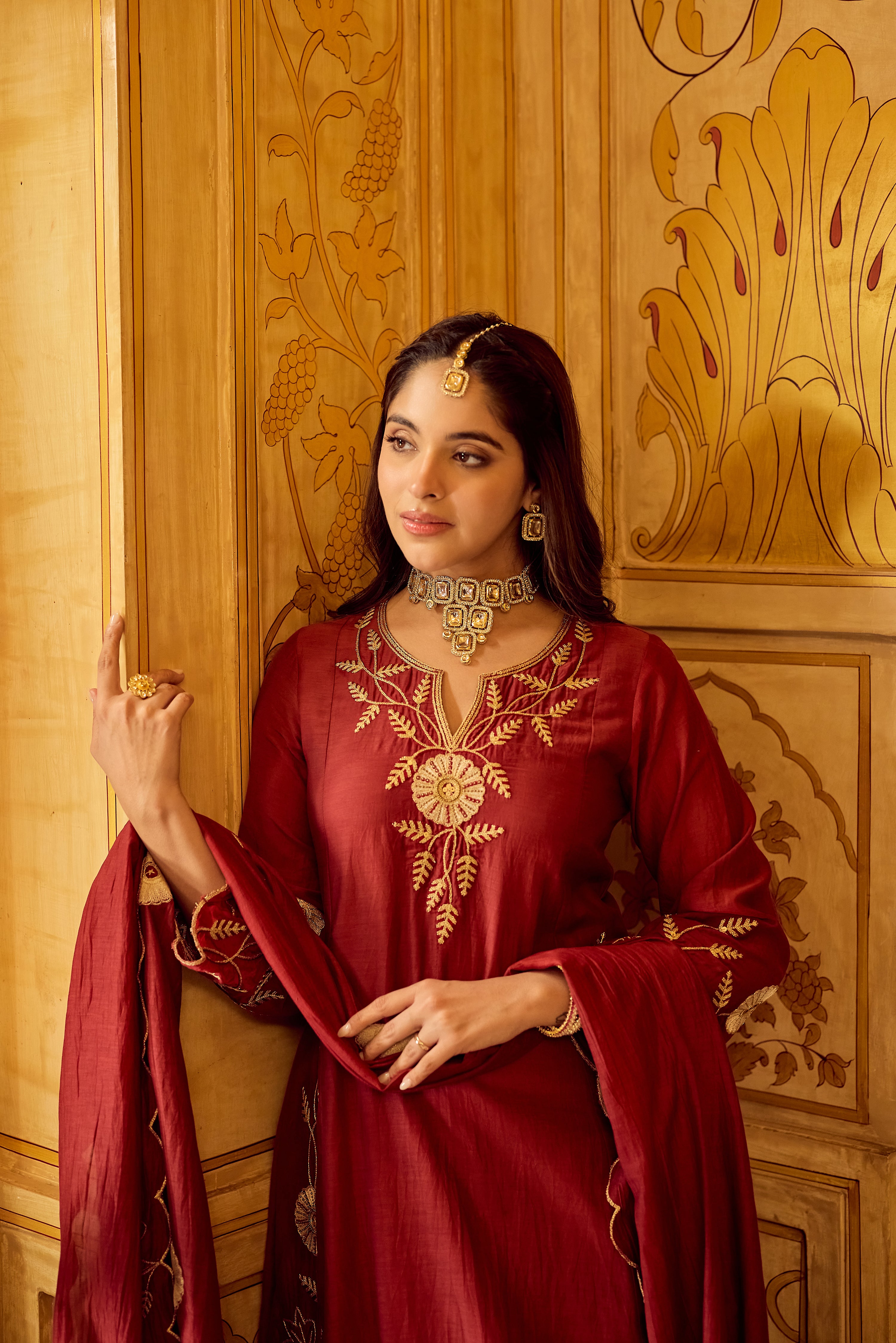Royal Maroon Chanderi Set