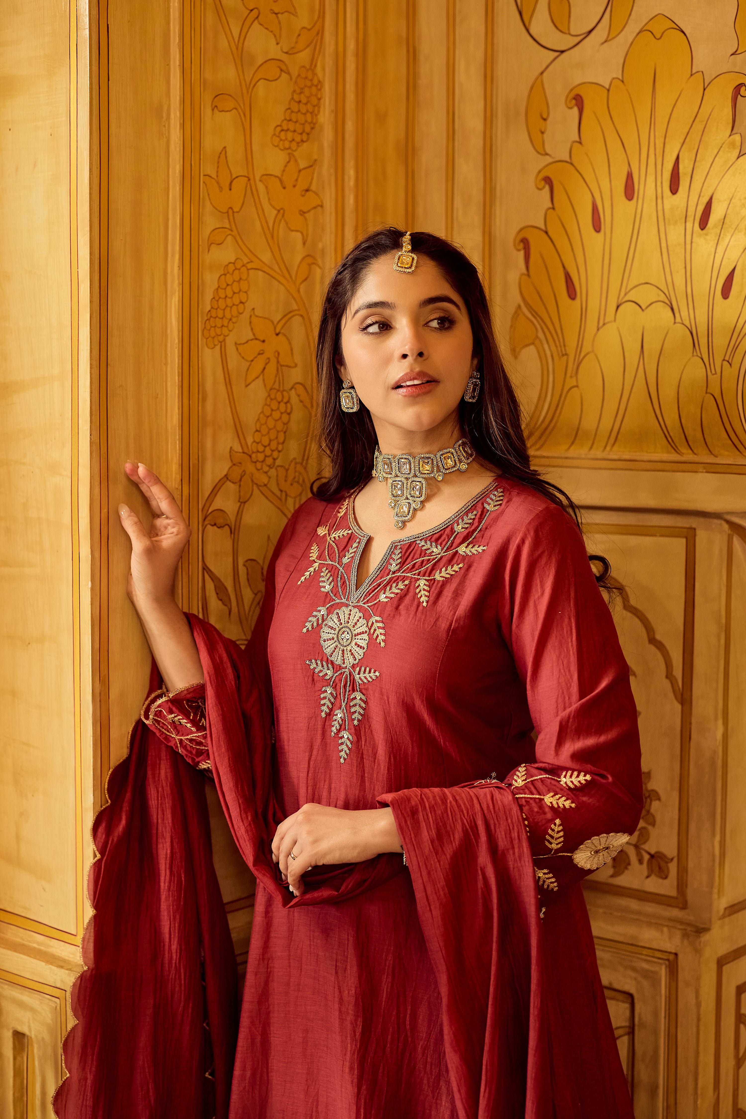 Royal Maroon Chanderi Set