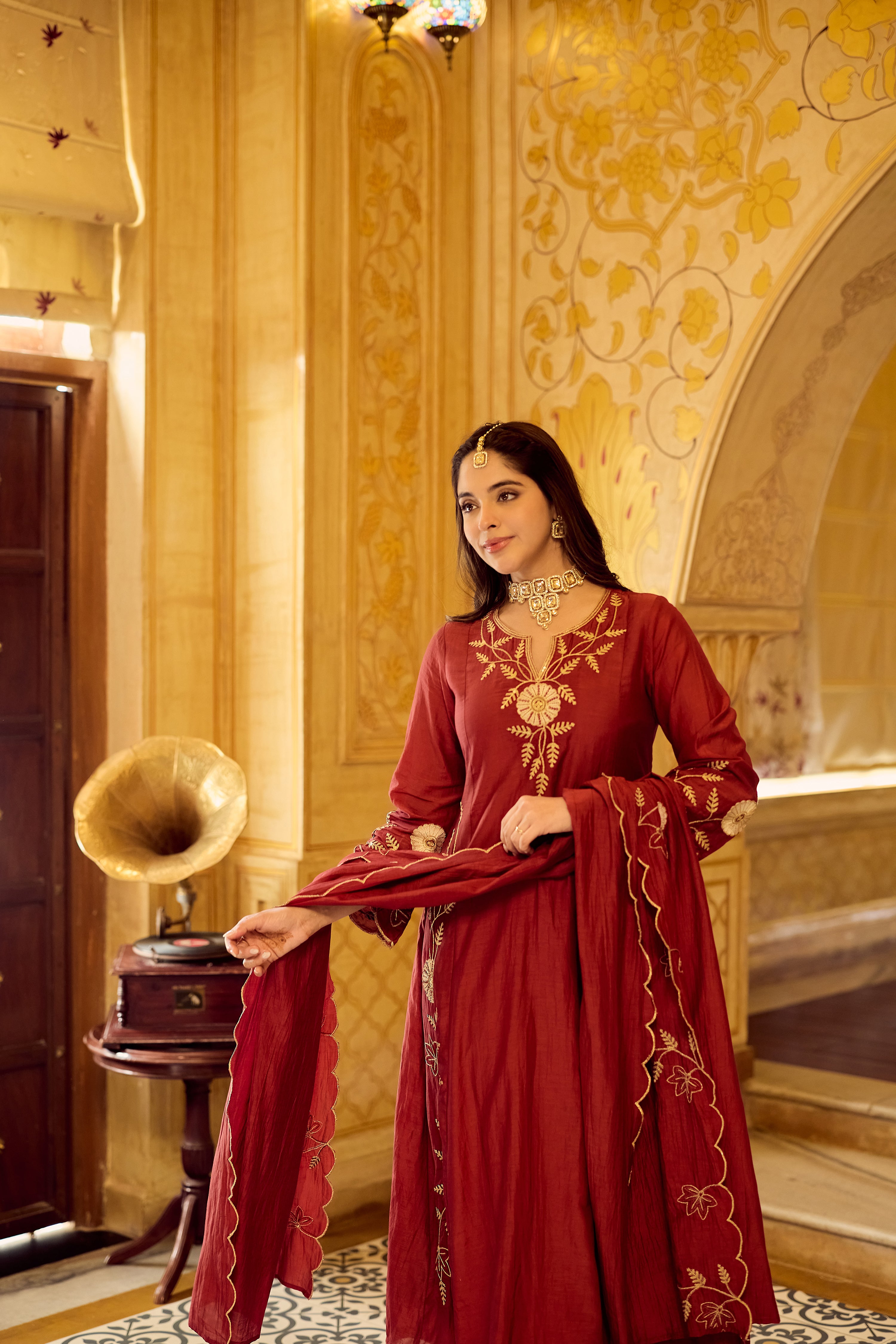 Royal Maroon Chanderi Set