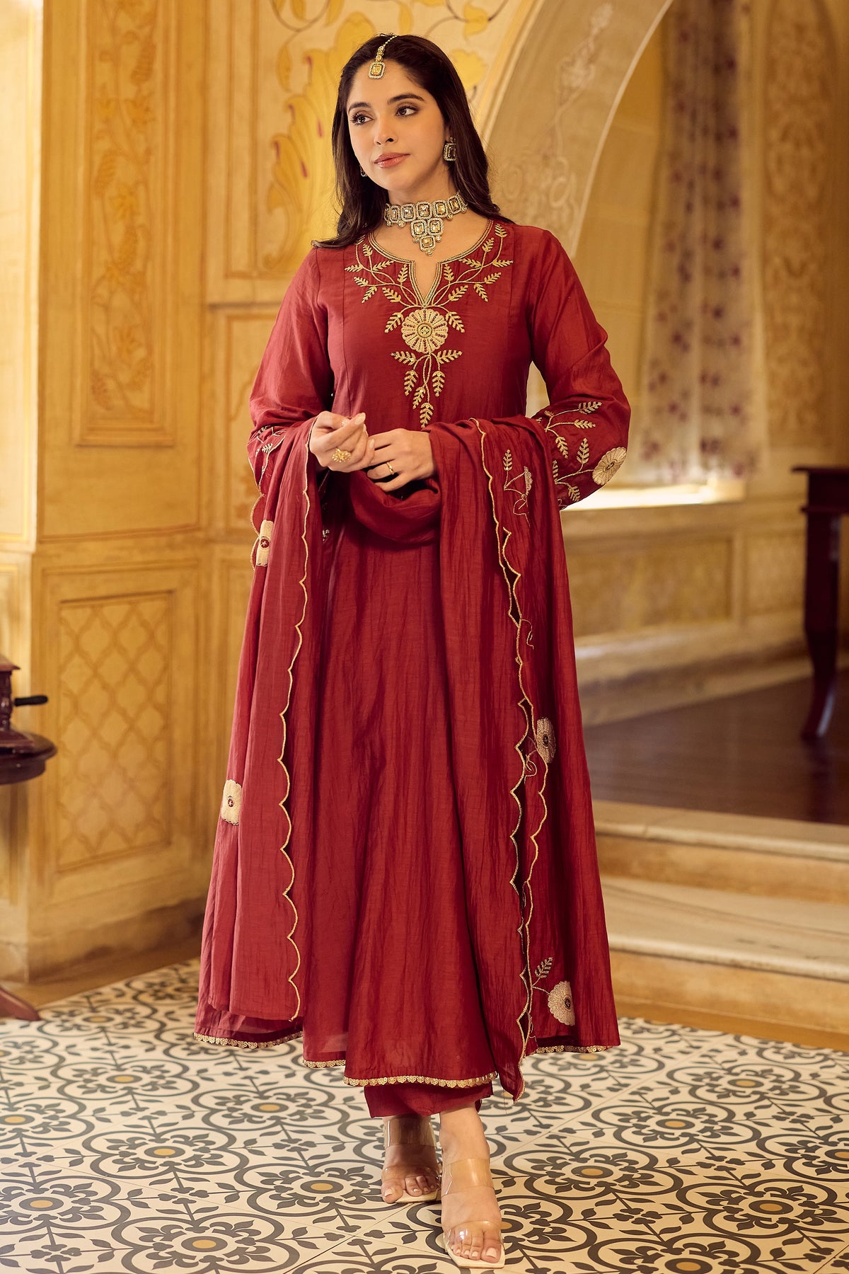 Royal Maroon Chanderi Kurta Set