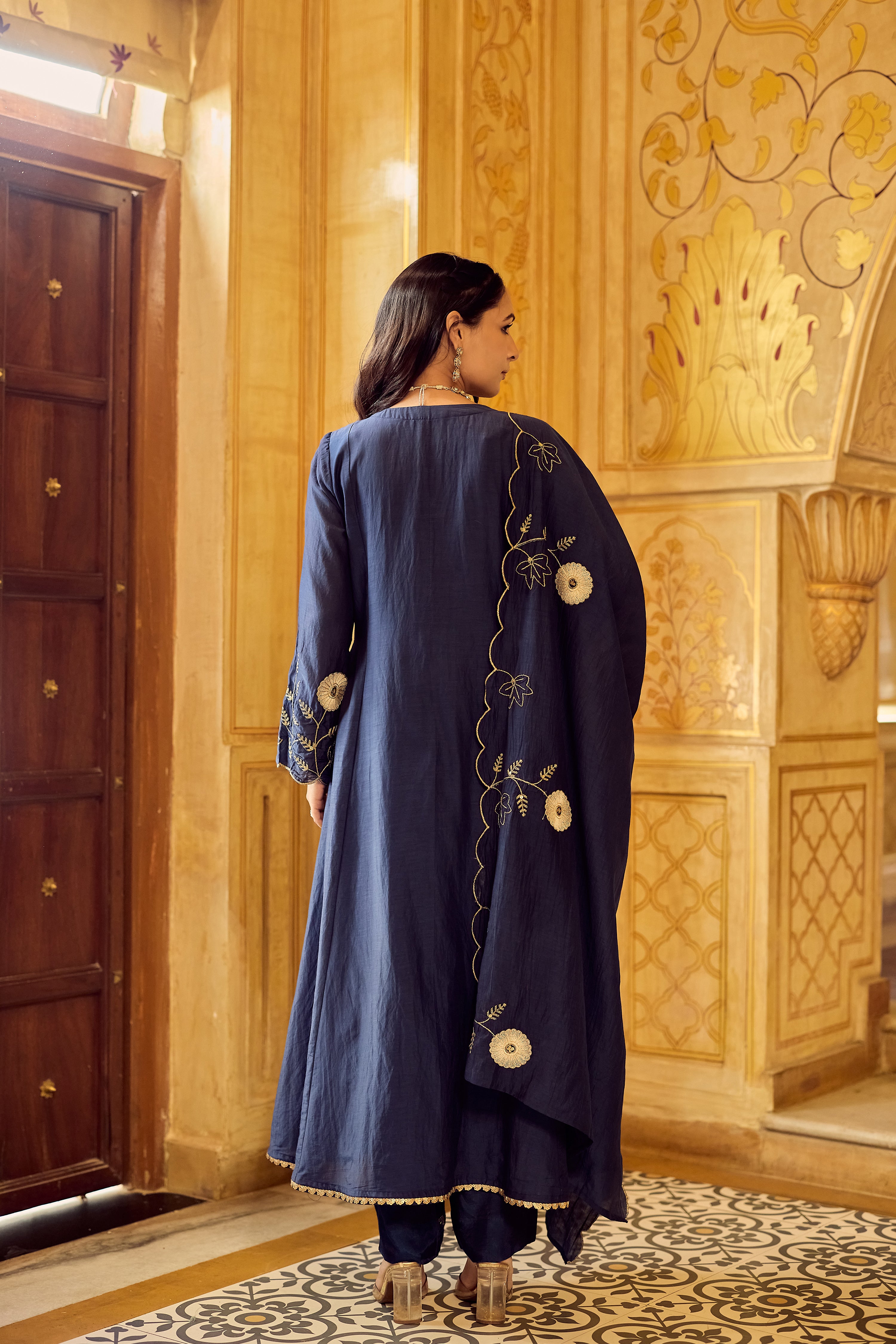 Midnight Bloom Chanderi Suit Set