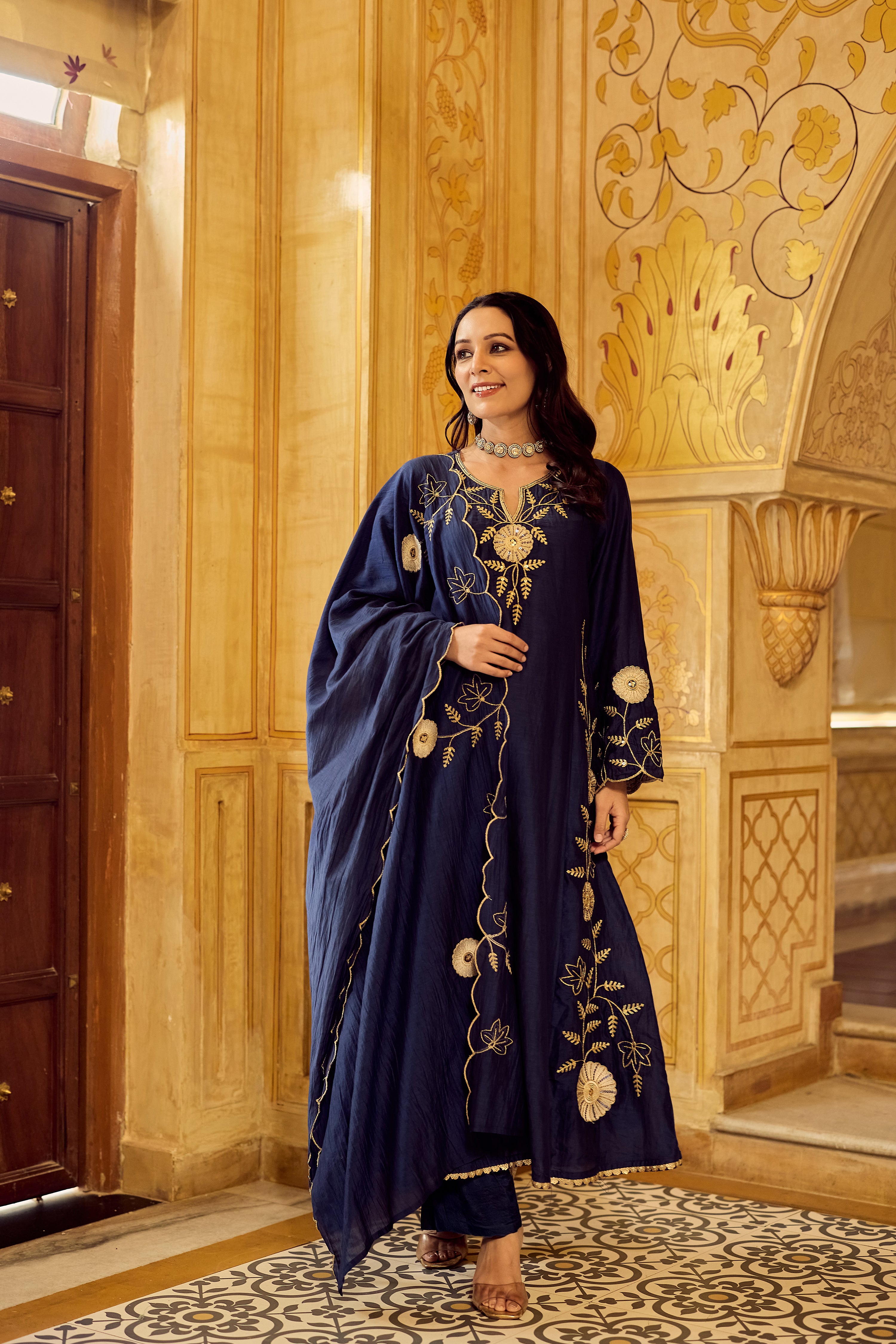 Midnight Bloom Chanderi Suit Set