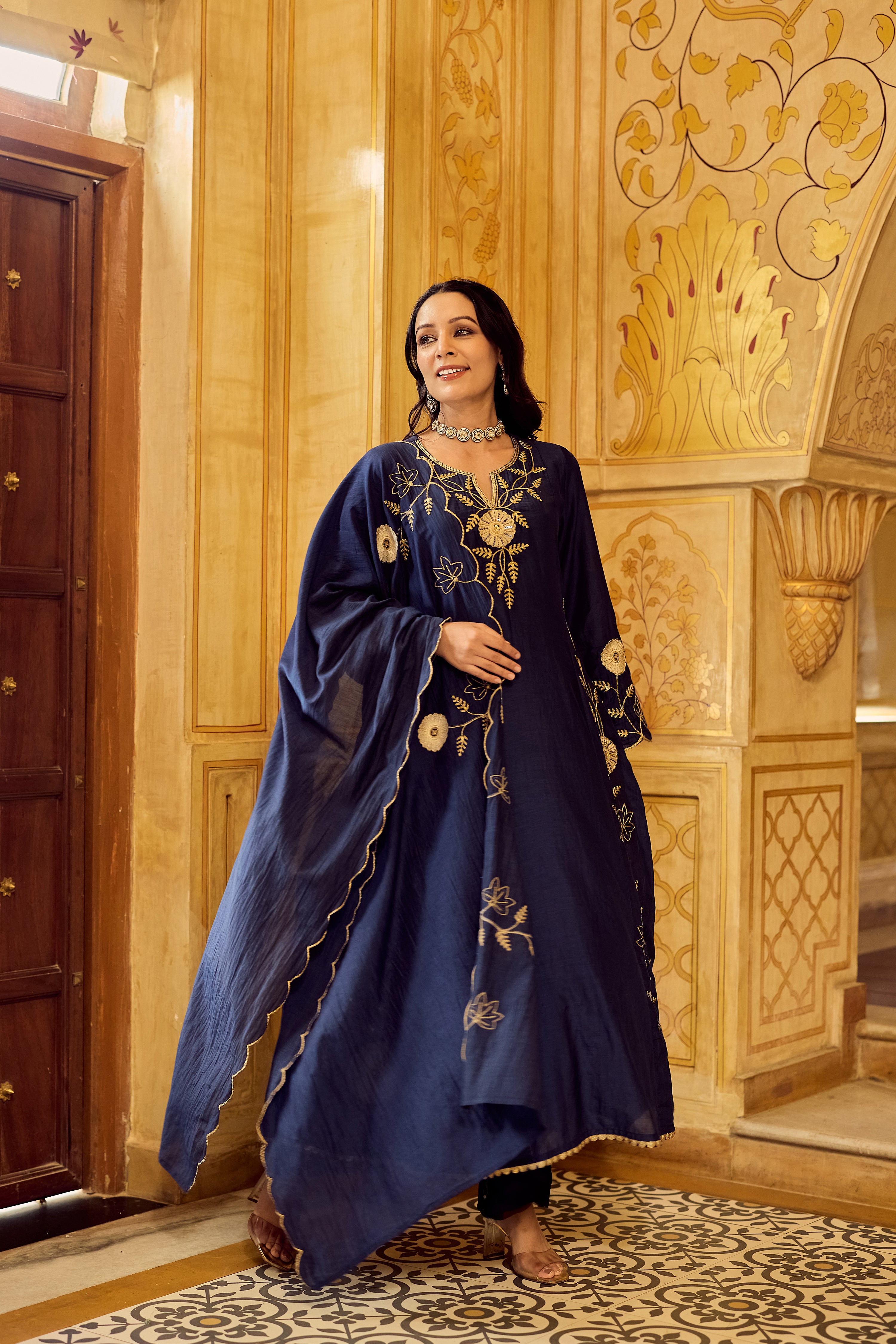 Midnight Bloom Chanderi Suit Set