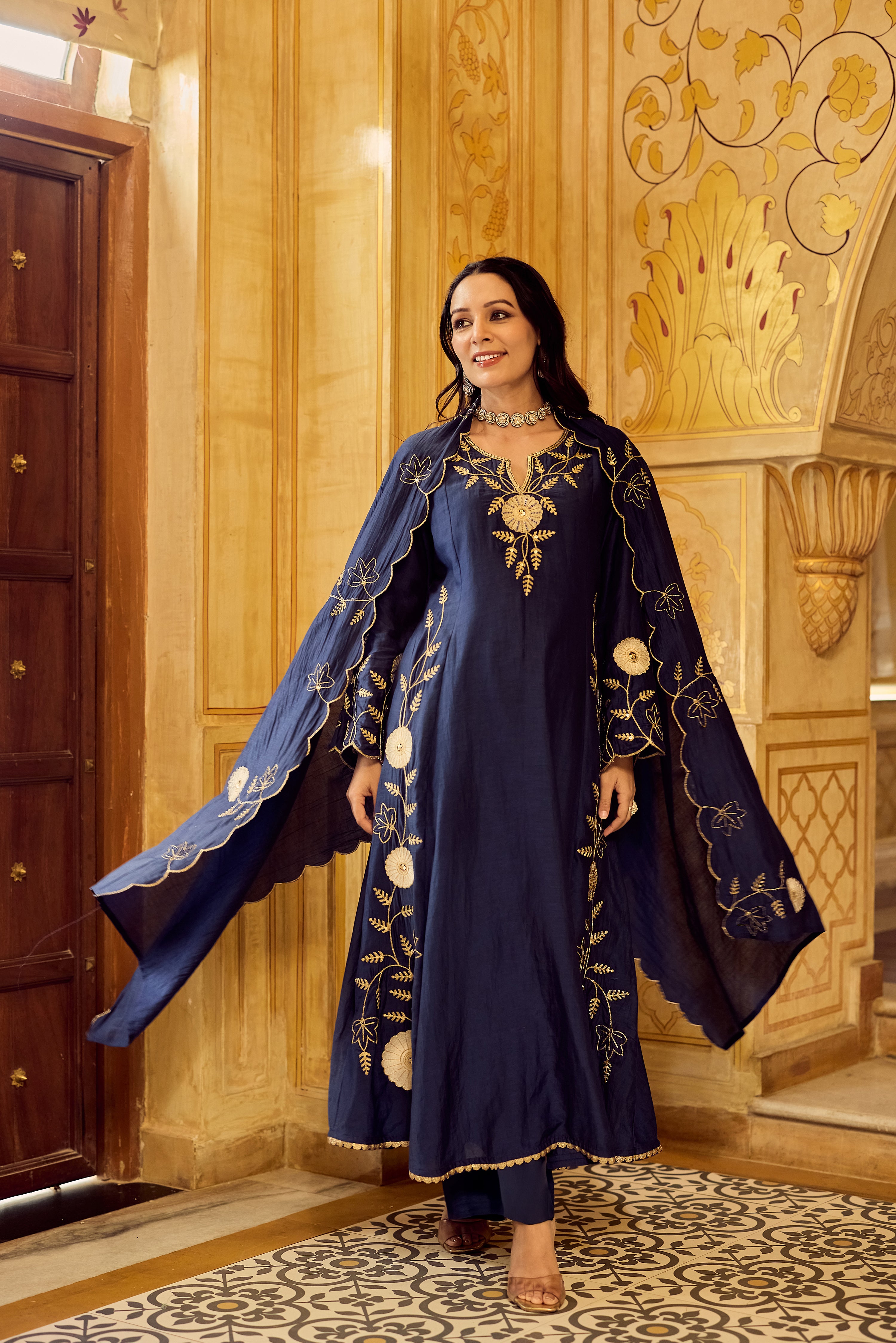 Midnight Bloom Chanderi Suit Set