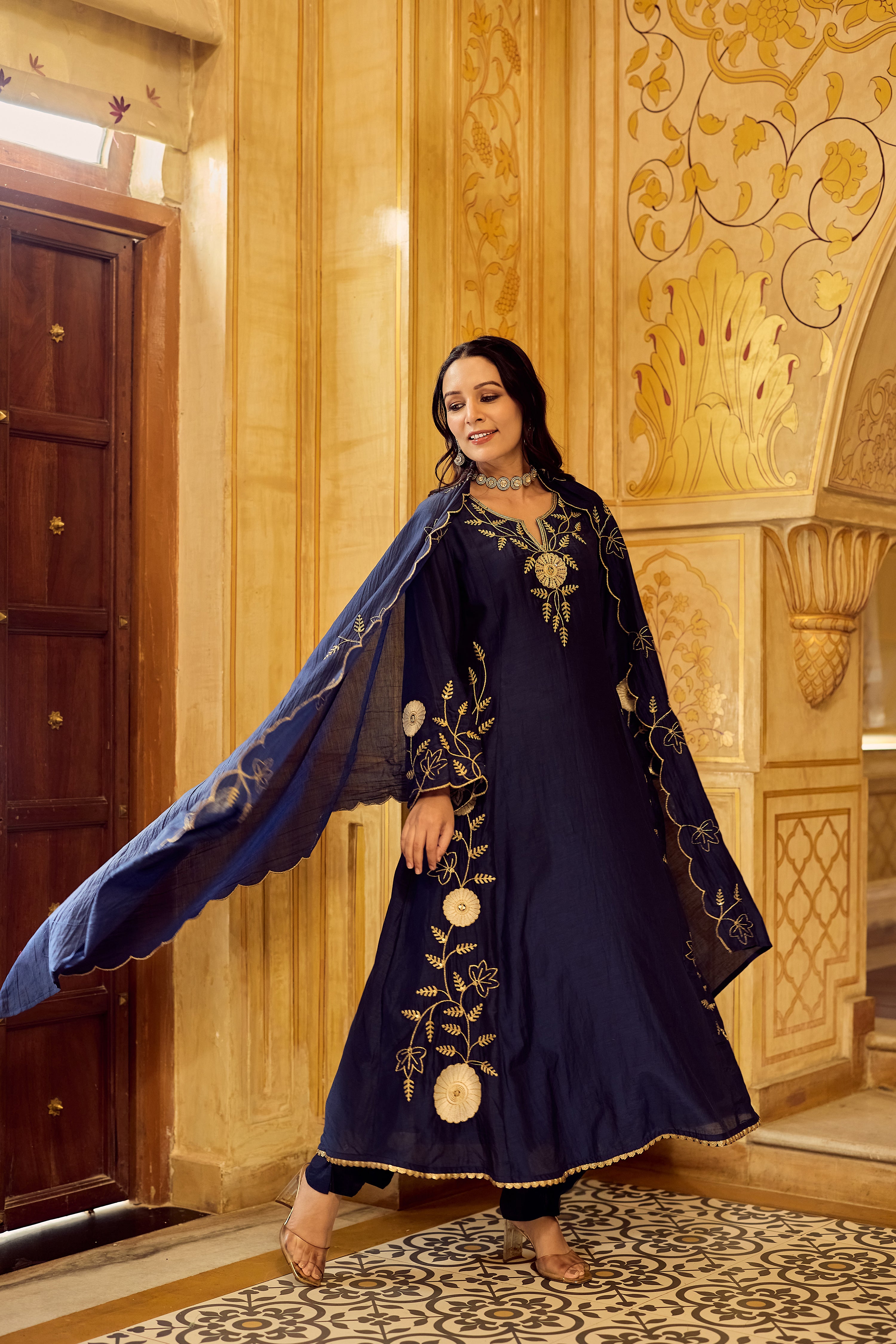 Midnight Bloom Chanderi Suit Set