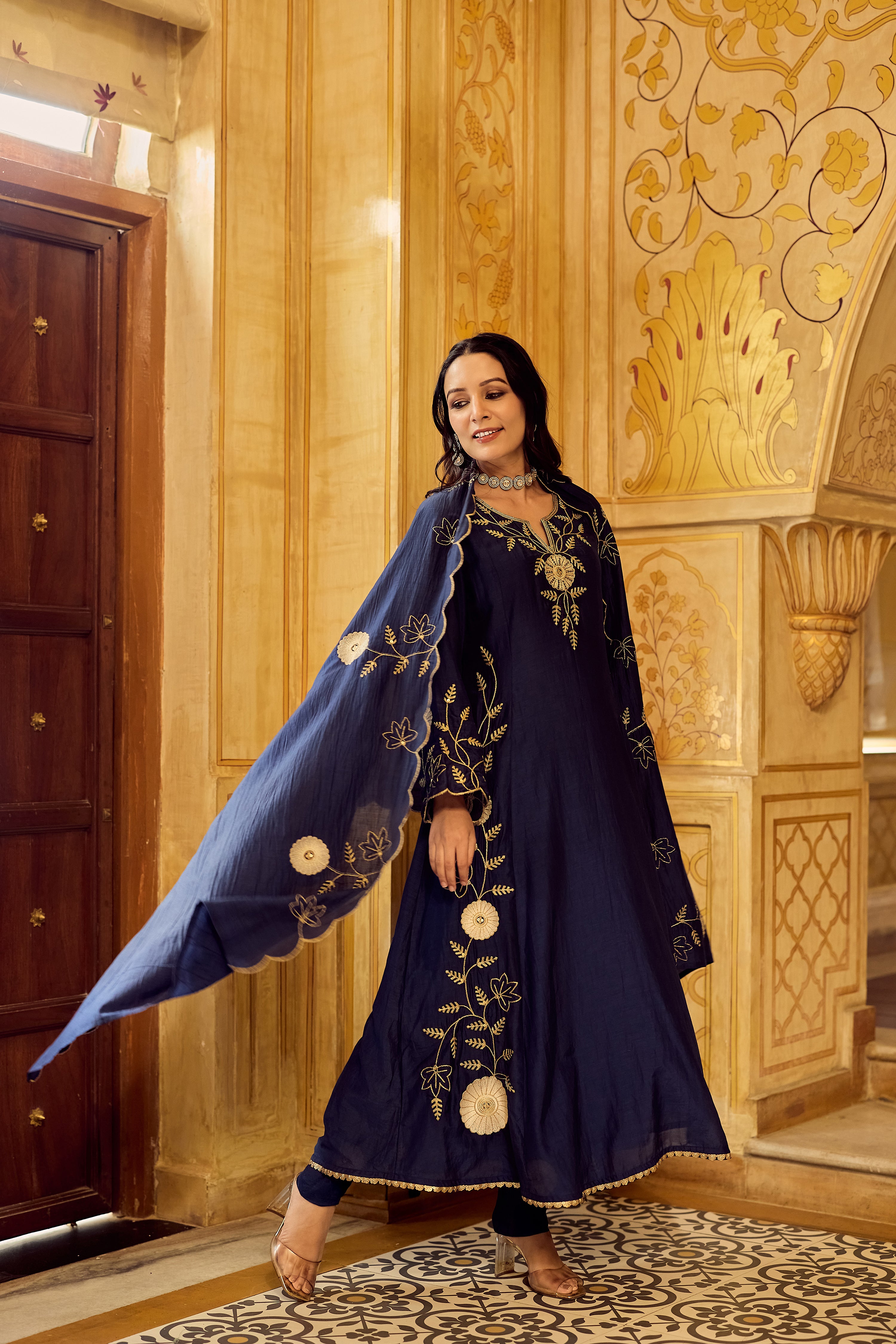 Midnight Bloom Chanderi Suit Set