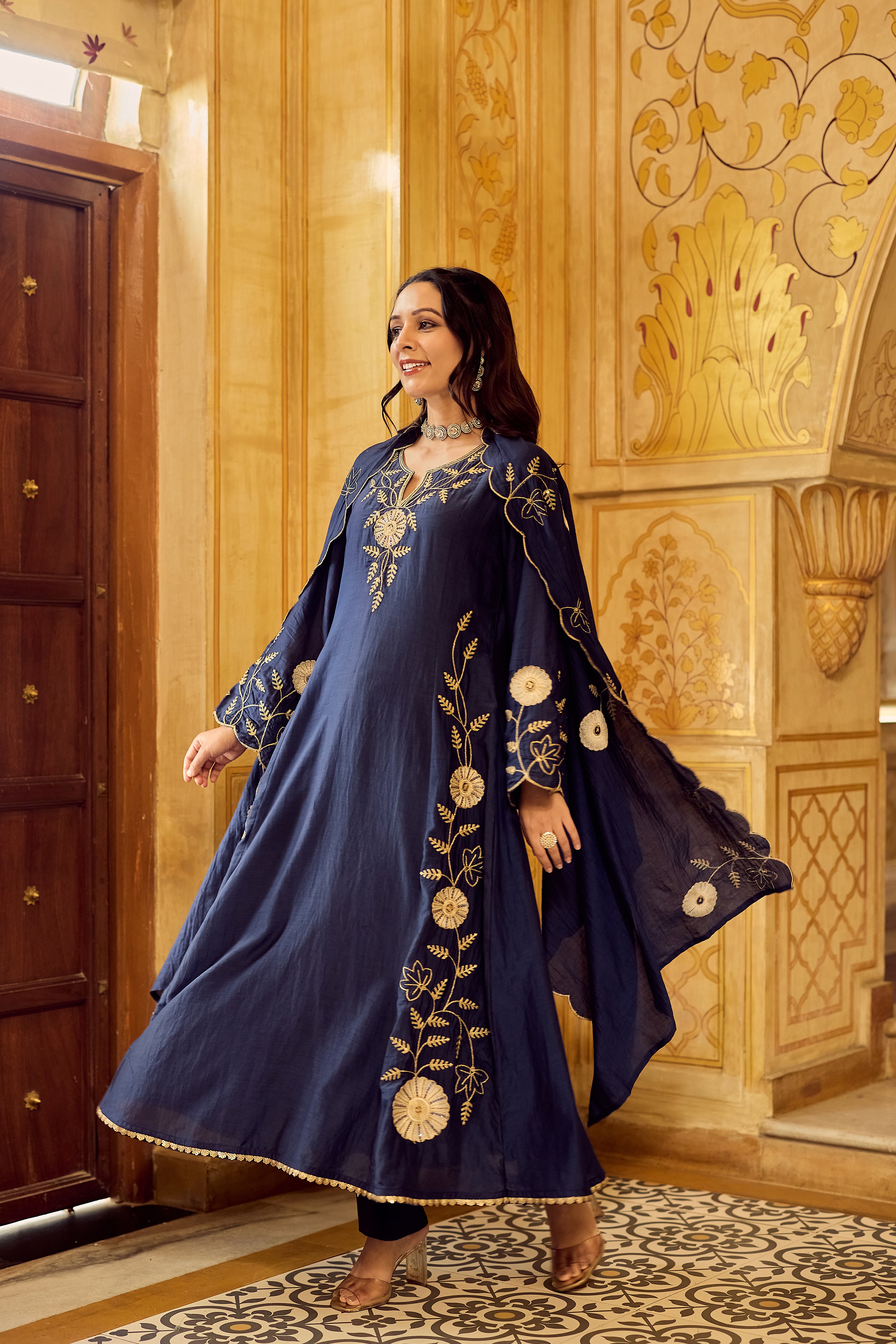 Midnight Bloom Chanderi Suit Set