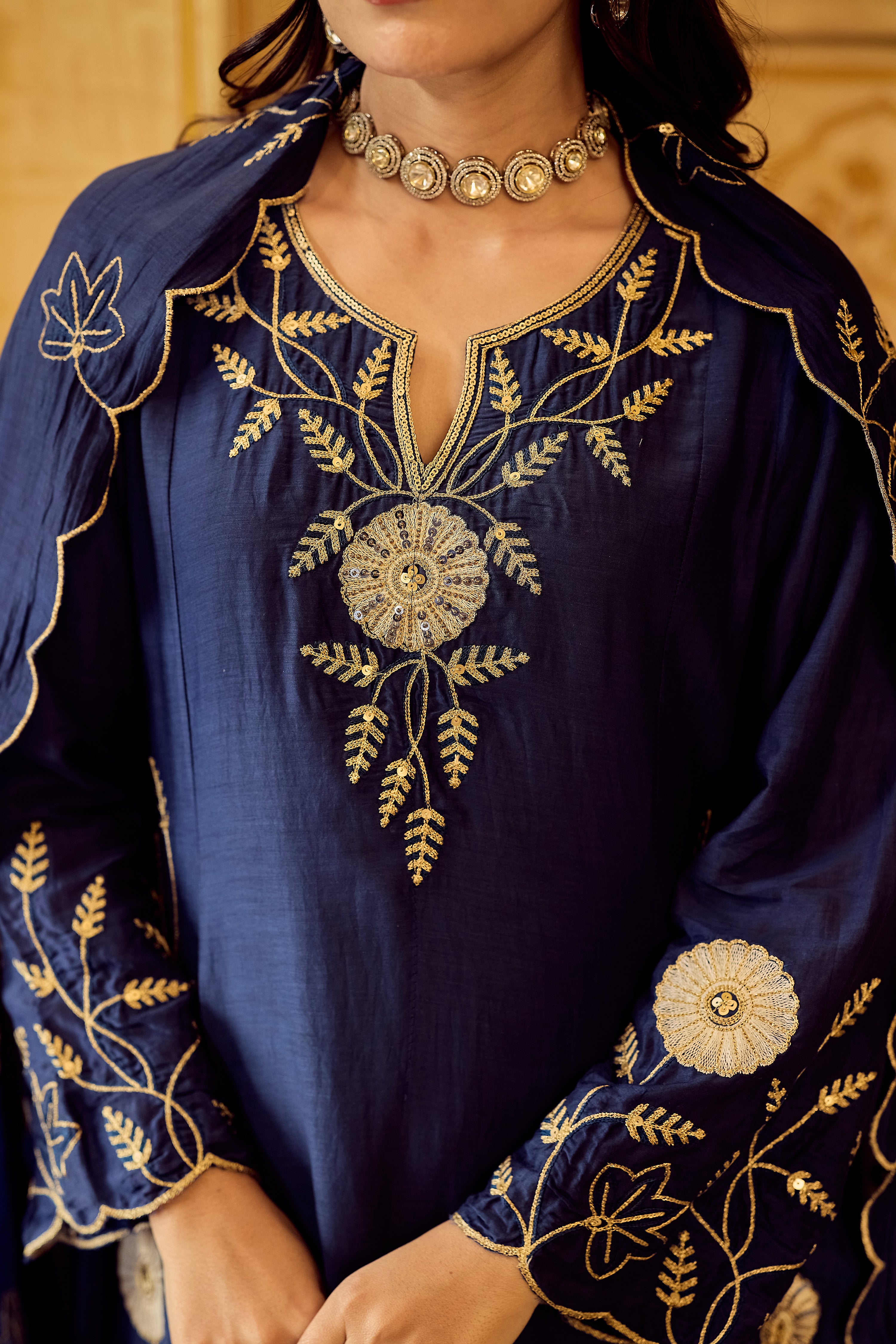 Midnight Bloom Chanderi Suit Set