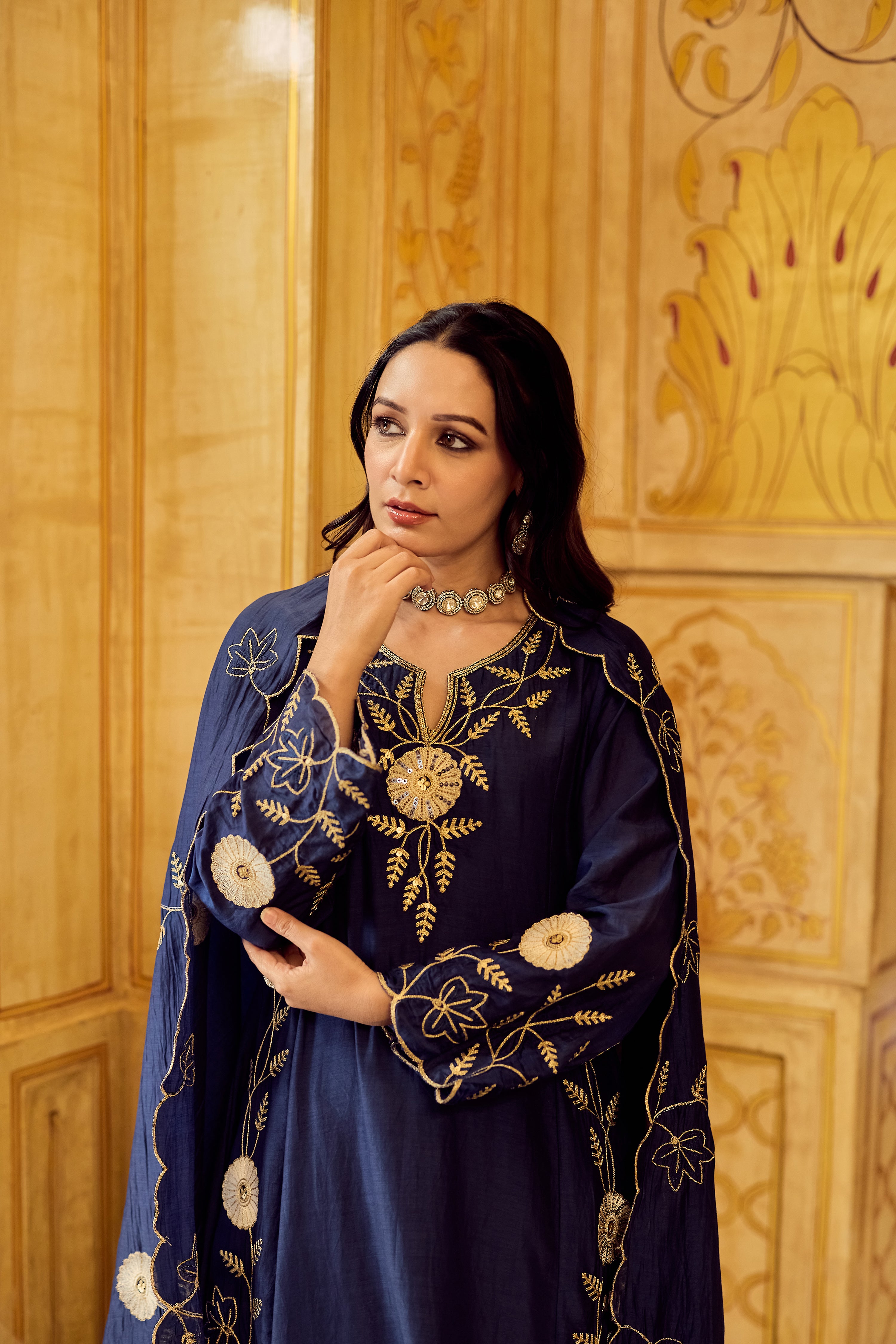 Midnight Bloom Chanderi Suit Set