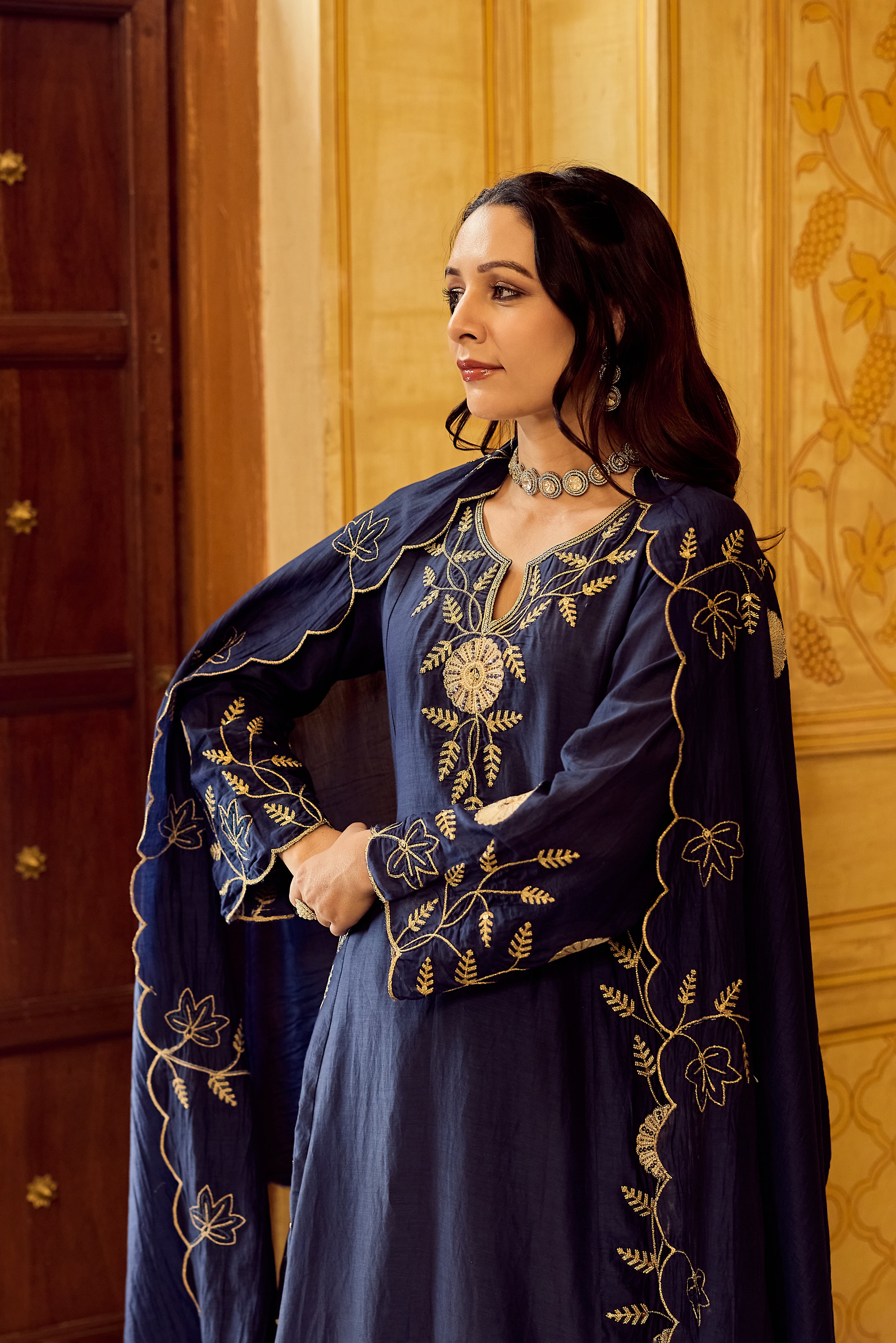 Midnight Bloom Chanderi Suit Set