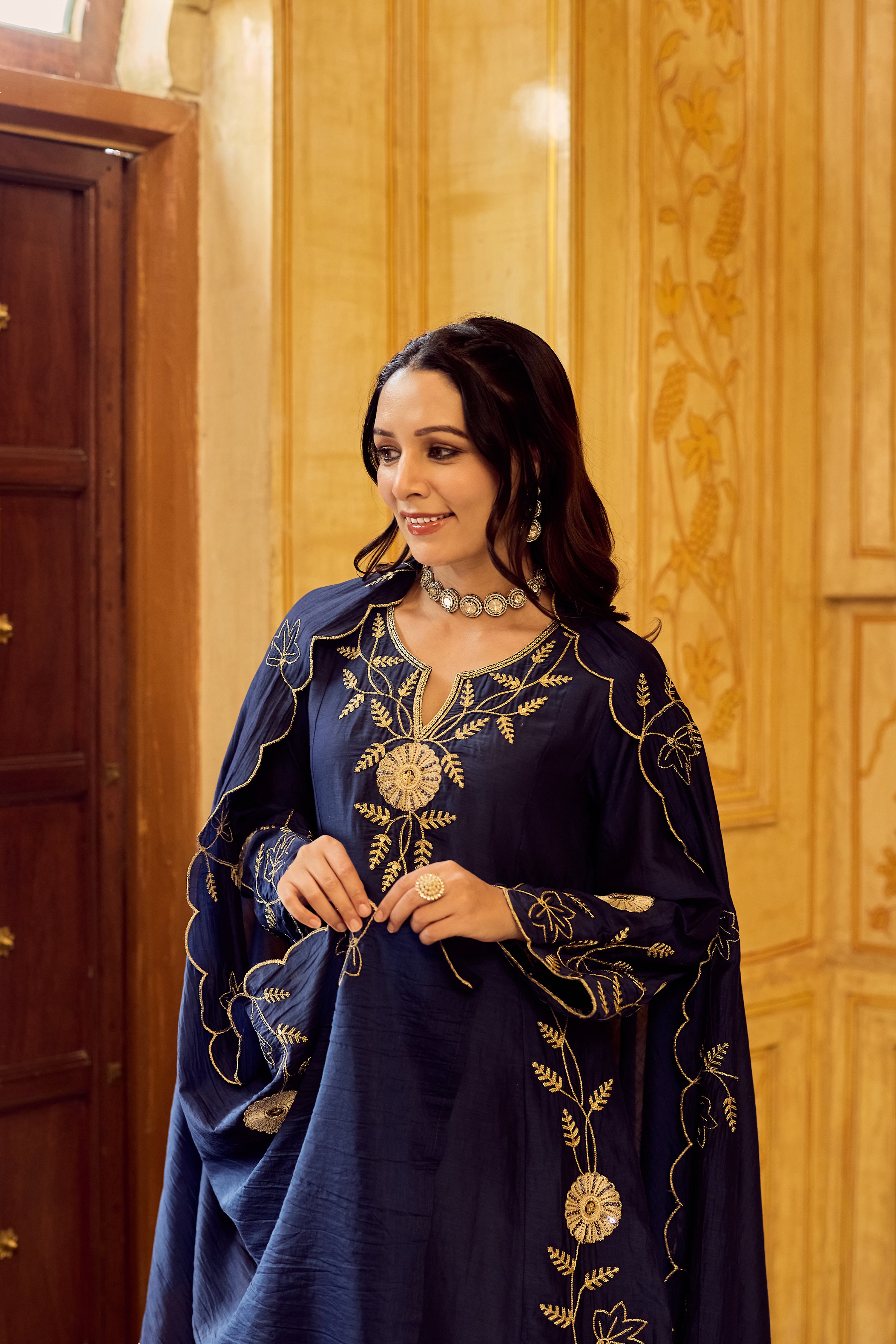 Midnight Bloom Chanderi Suit Set