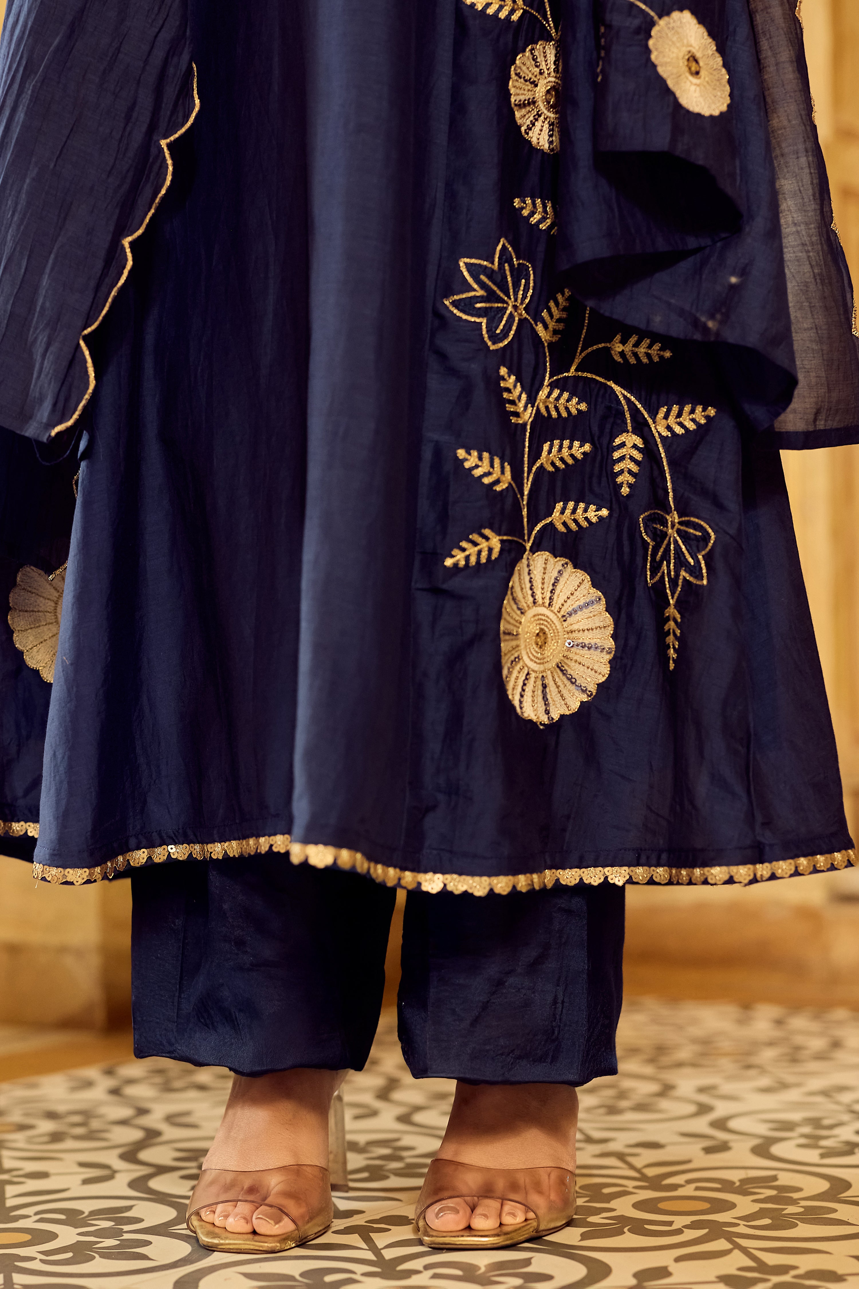 Midnight Bloom Chanderi Suit Set