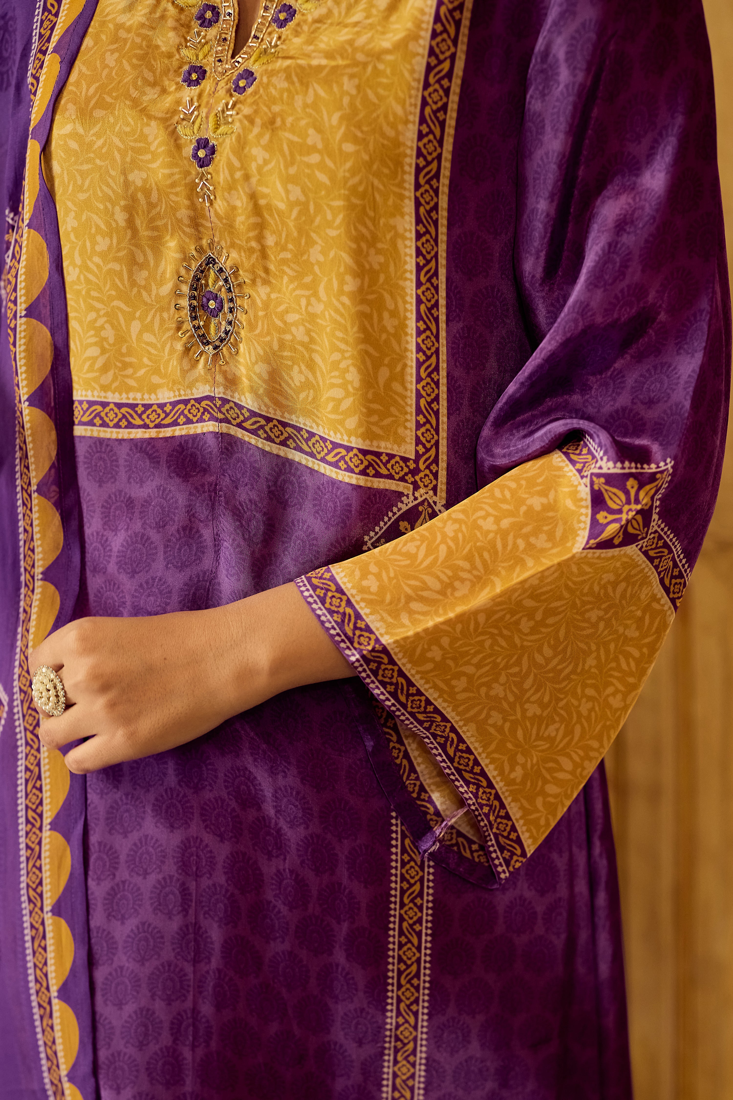 Royal Orchid Mustard Crepe Suit Set