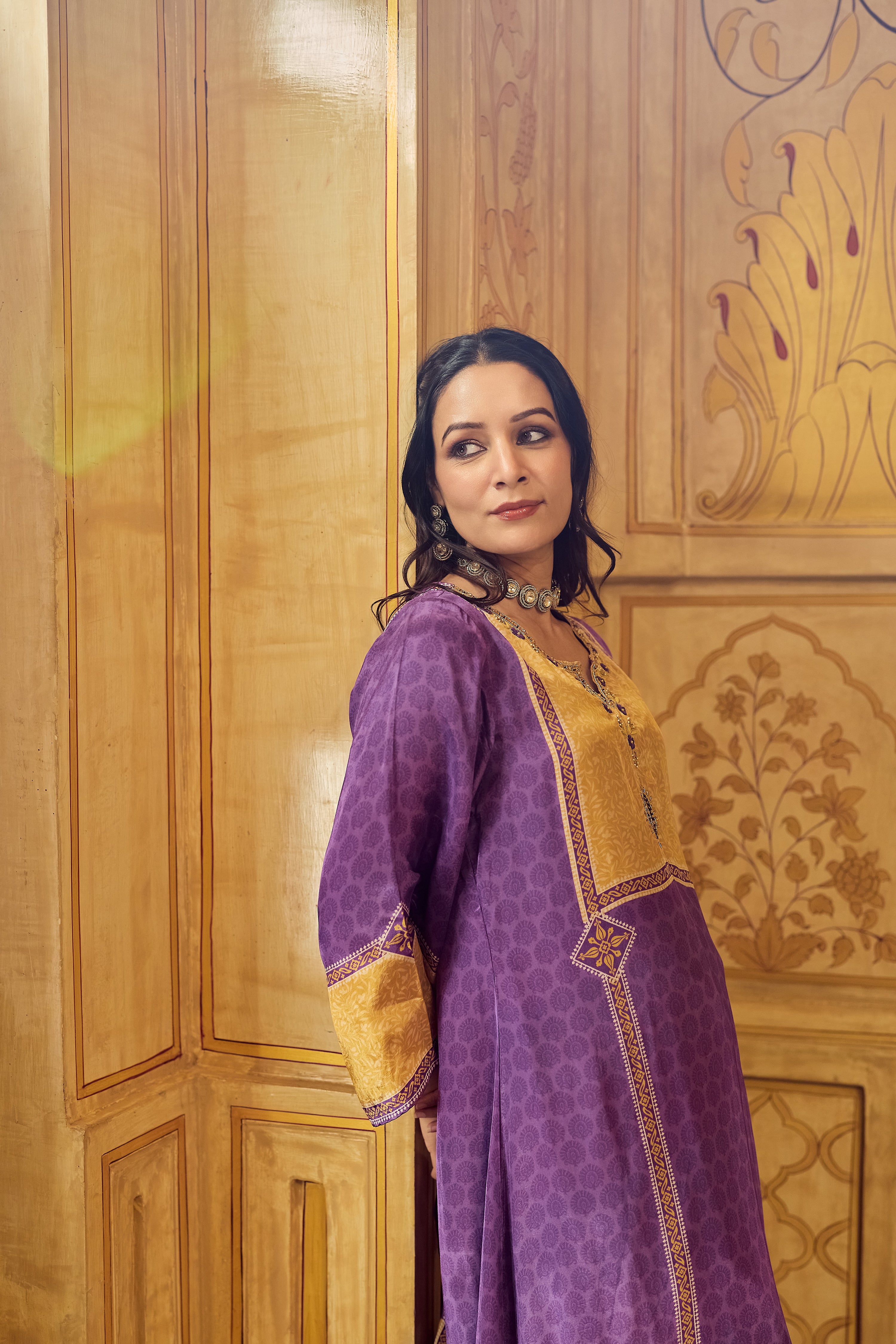 Royal Orchid Mustard Crepe Suit Set