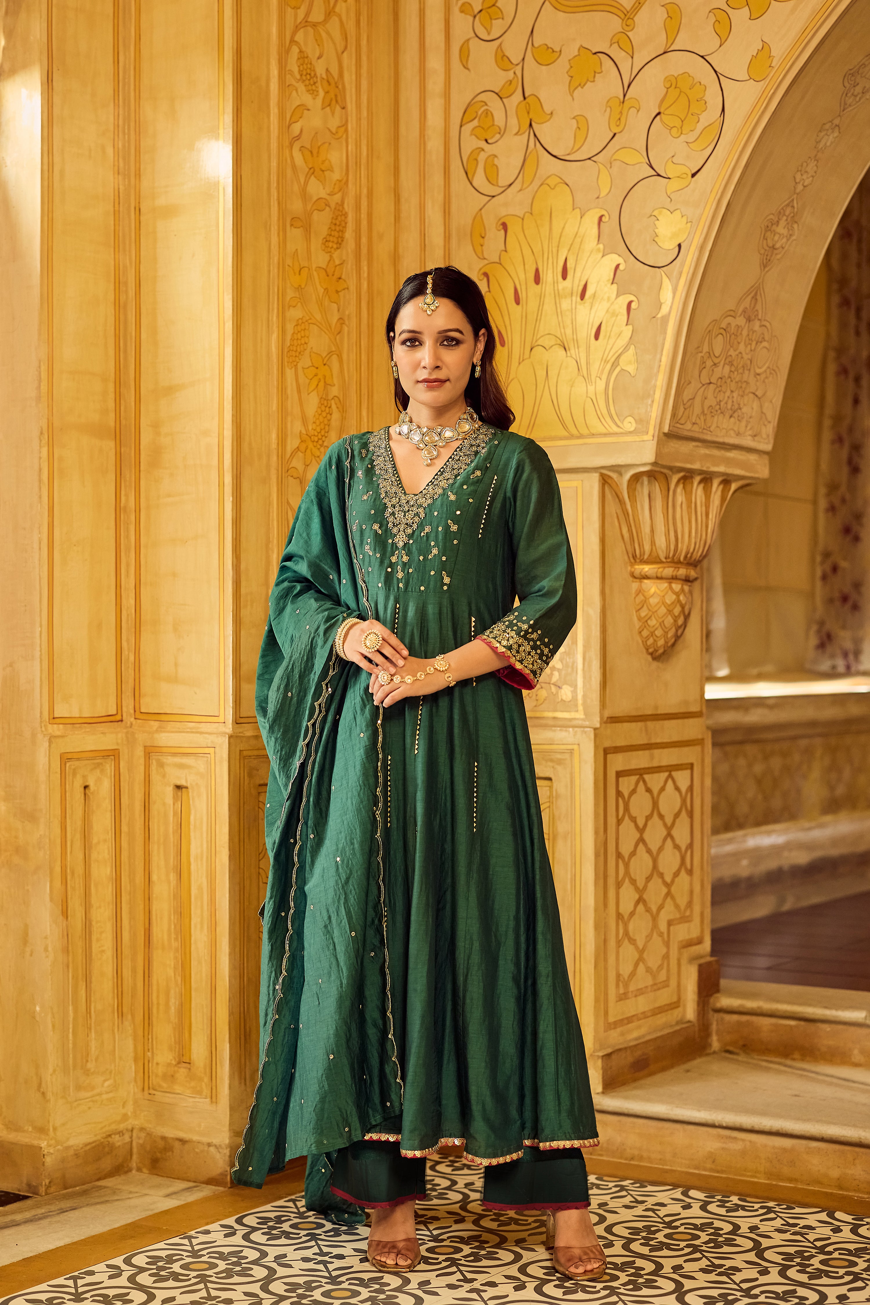 Forest Bloom Mul Chanderi Suit Set