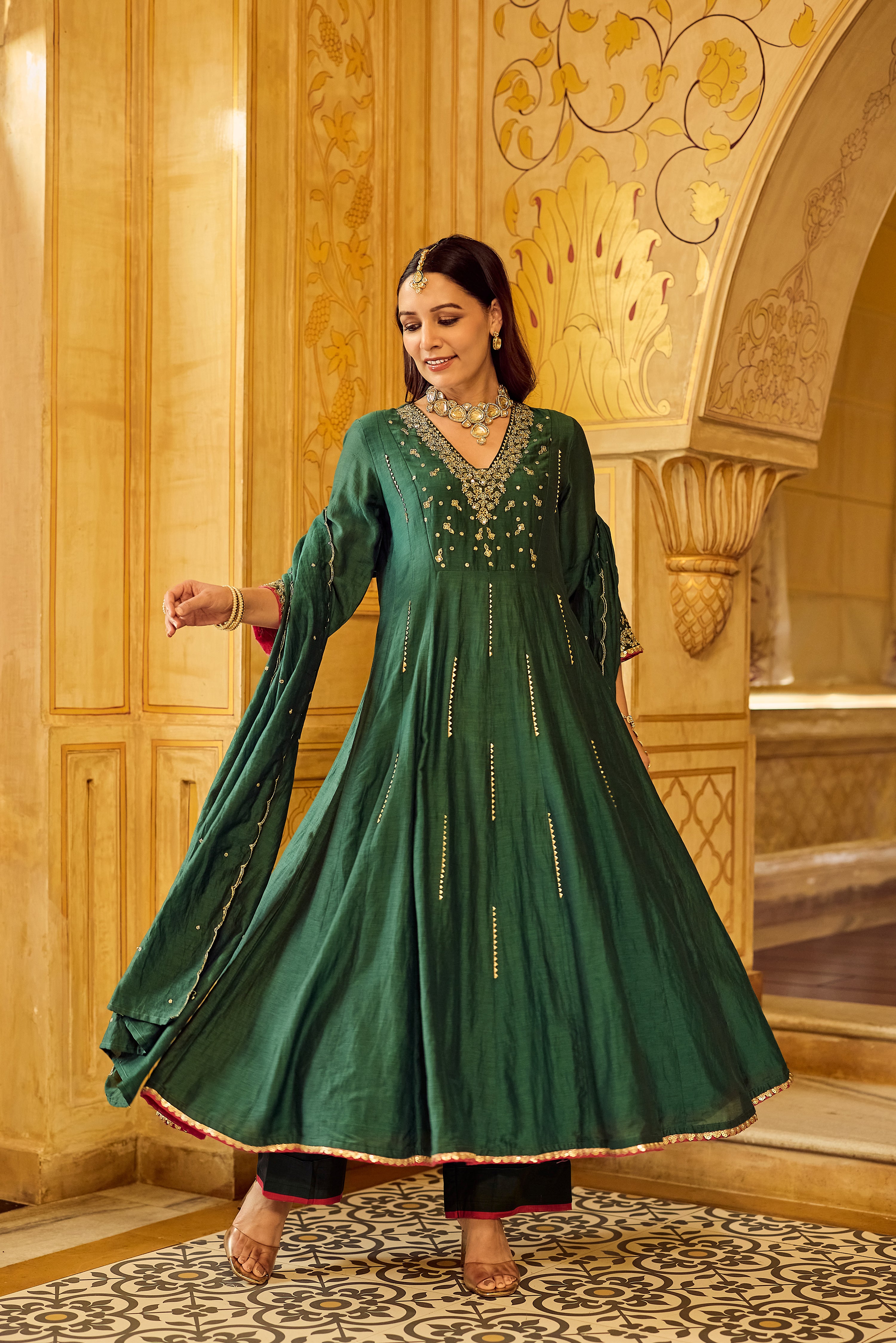 Forest Bloom Mul Chanderi Suit Set