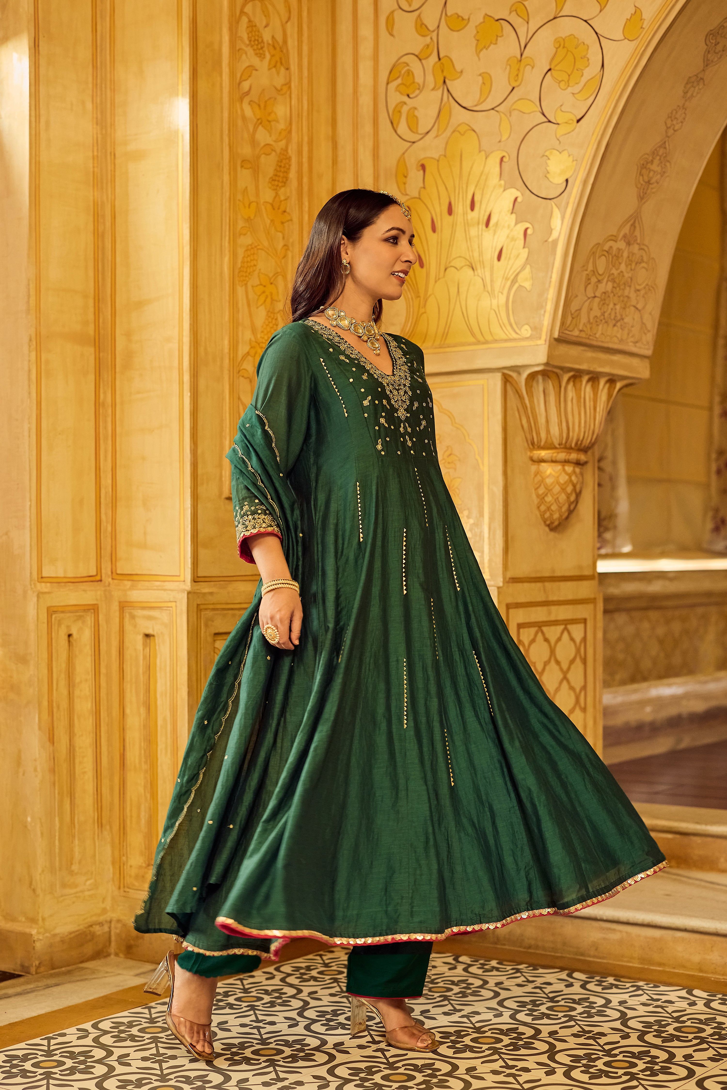 Forest Bloom Mul Chanderi Suit Set