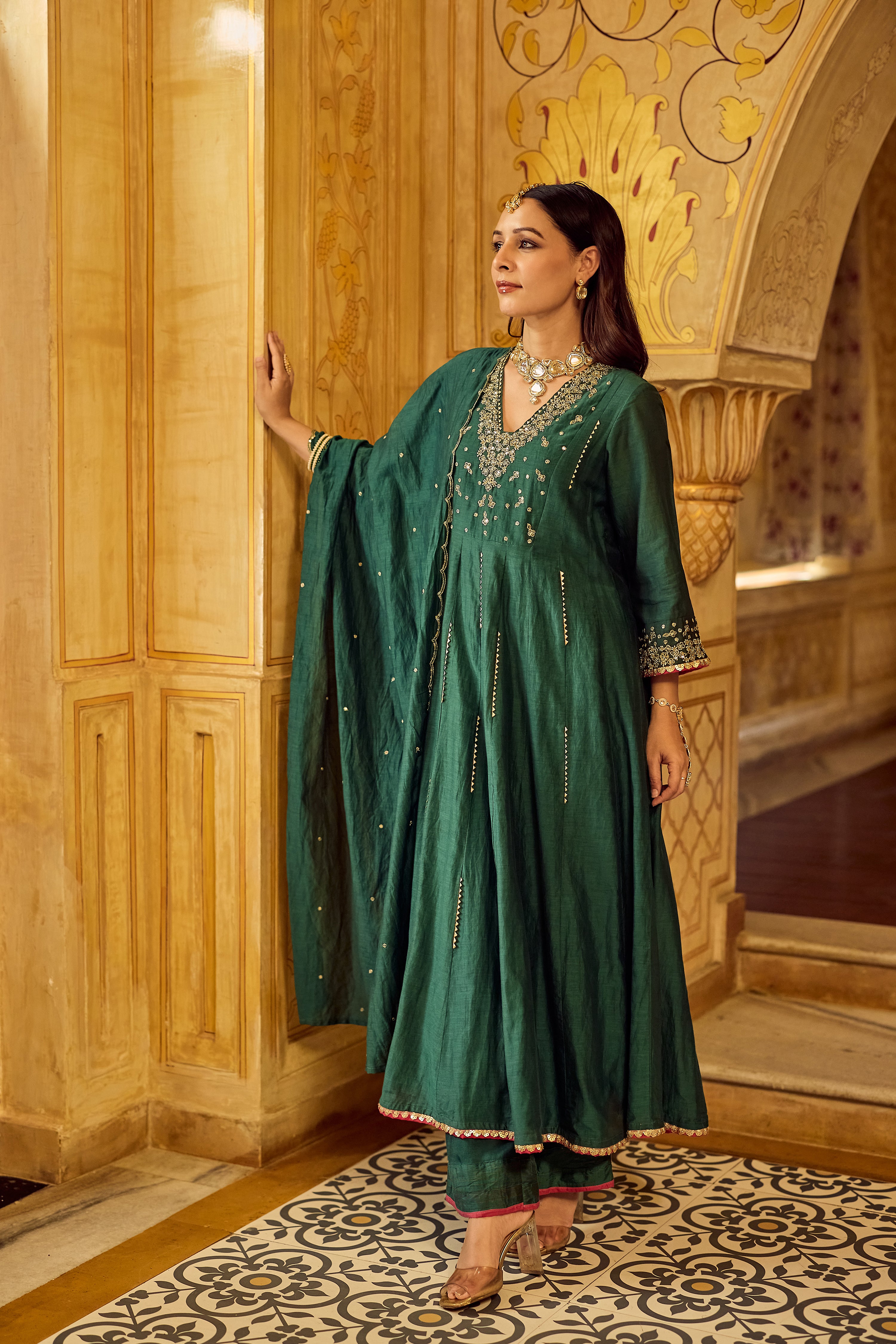 Forest Bloom Mul Chanderi Suit Set