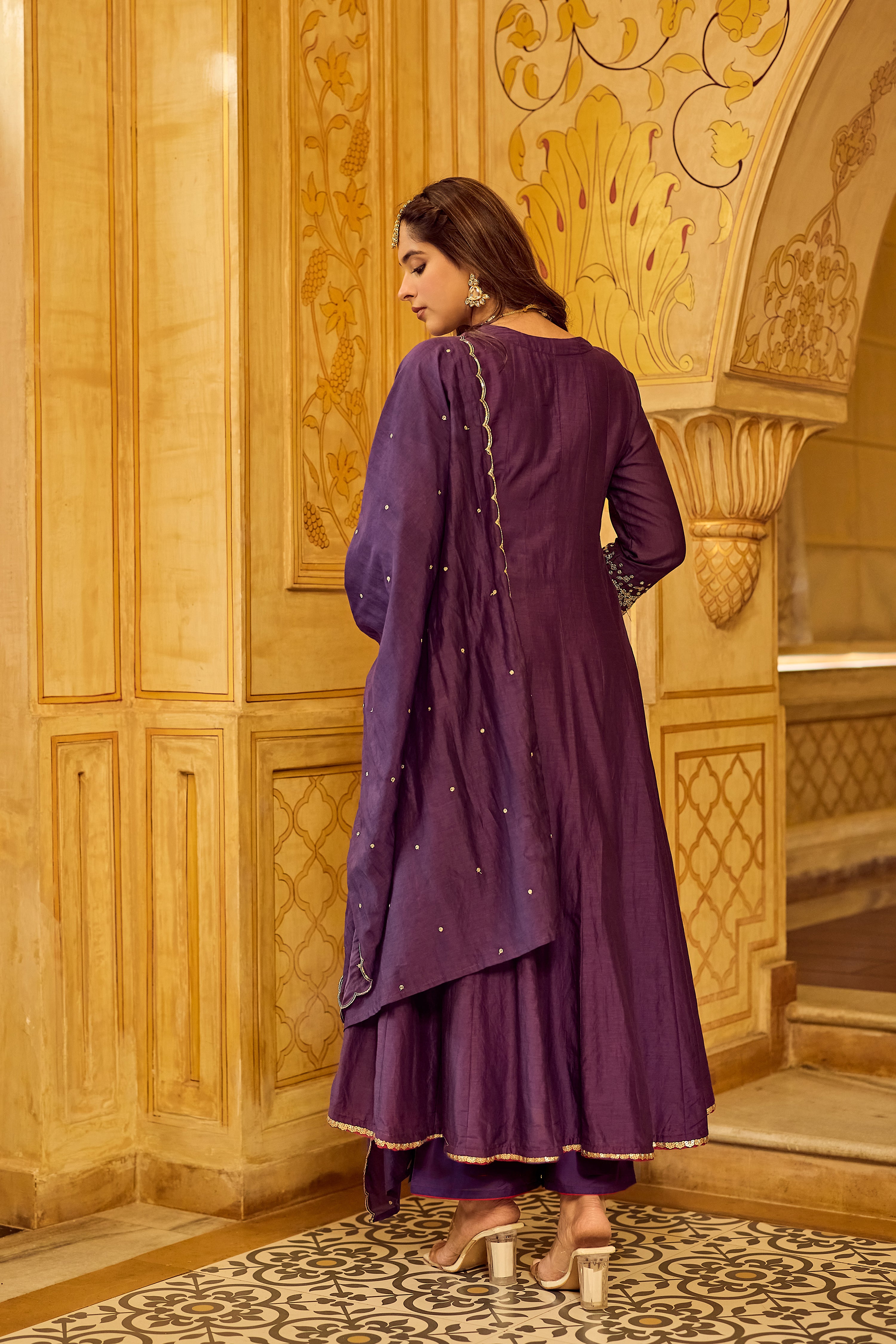 Regal Berry Mul Chanderi Suit Set