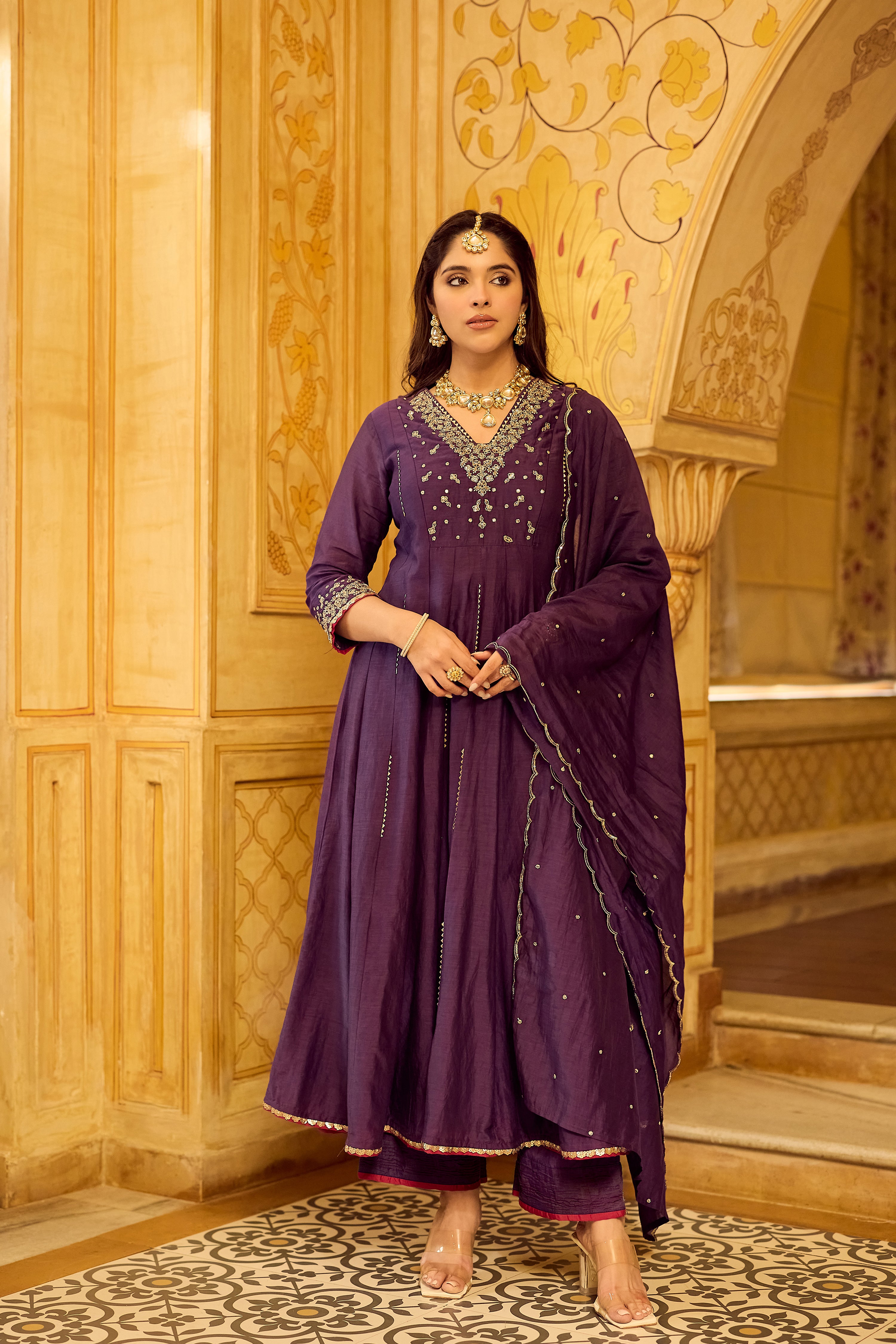 Regal Berry Mul Chanderi Suit Set