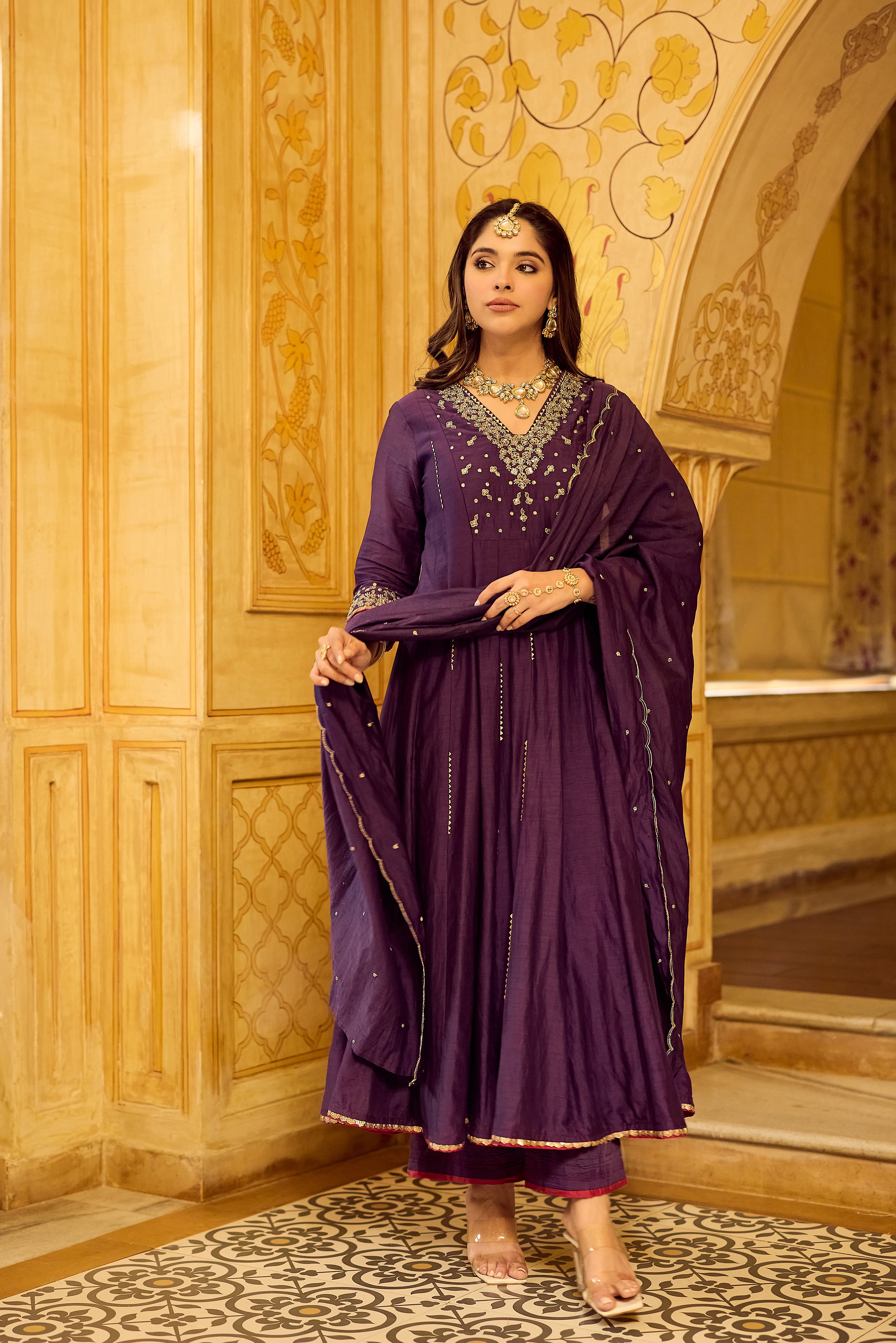Regal Berry Mul Chanderi Suit Set