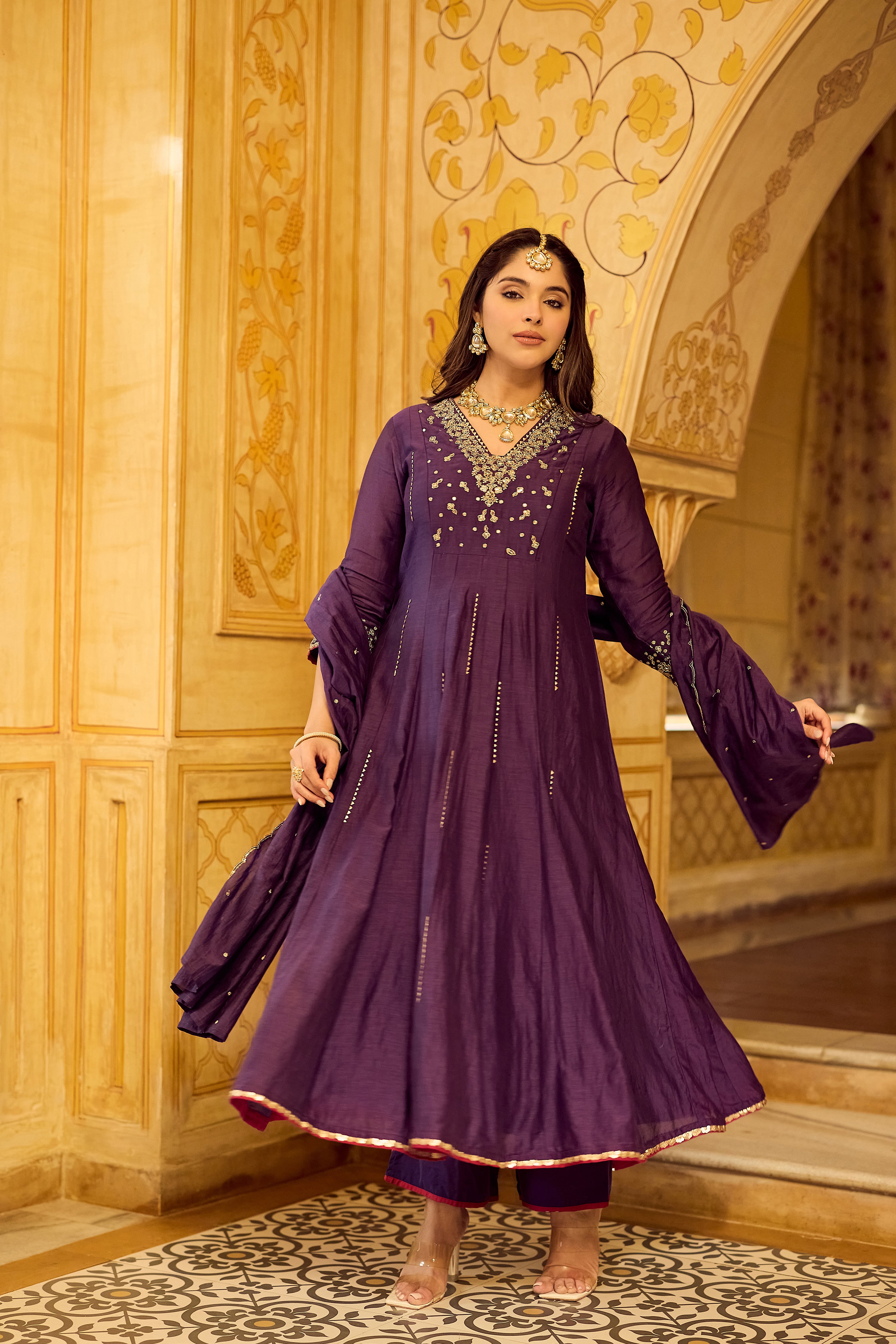 Regal Berry Mul Chanderi Suit Set
