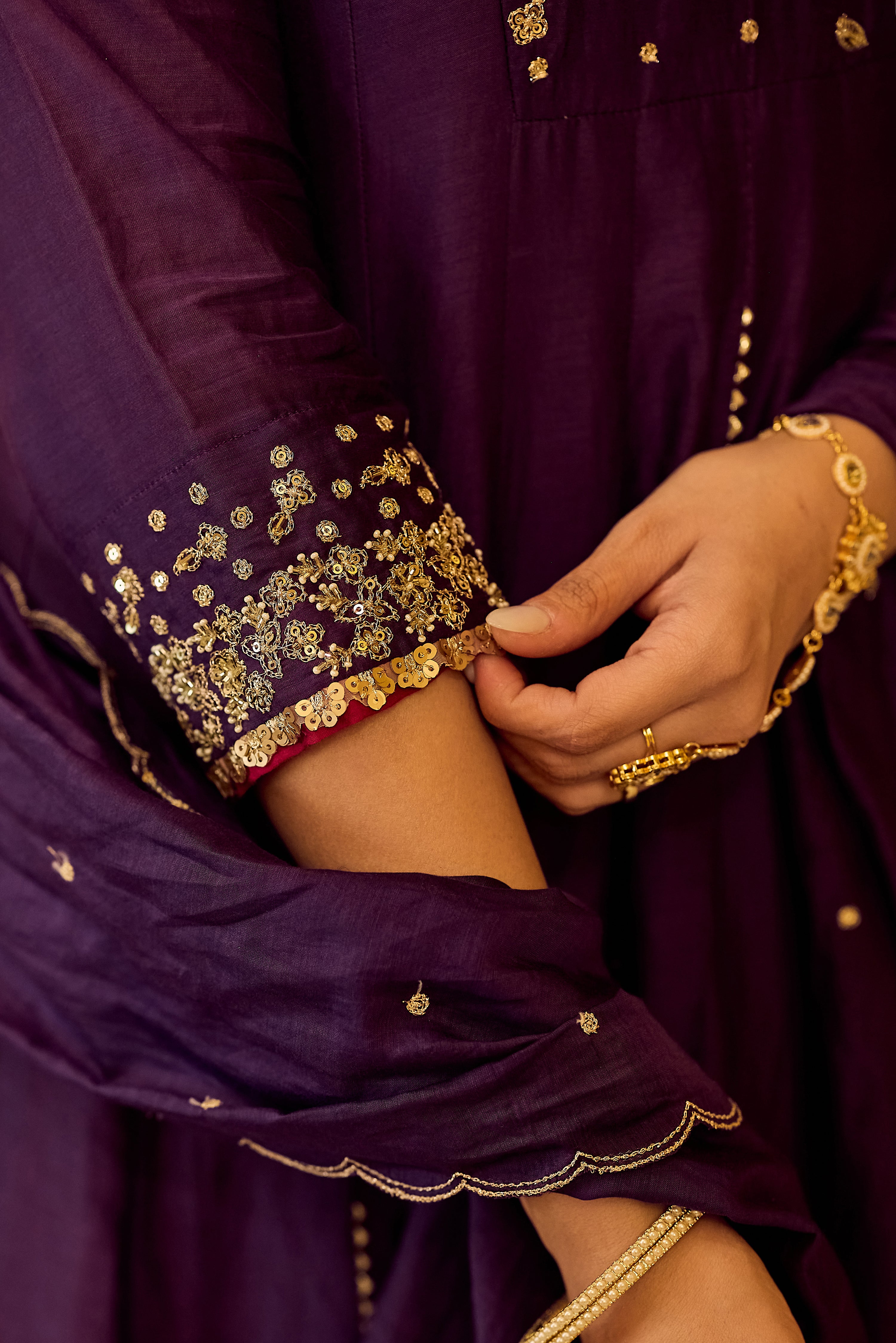 Regal Berry Mul Chanderi Suit Set