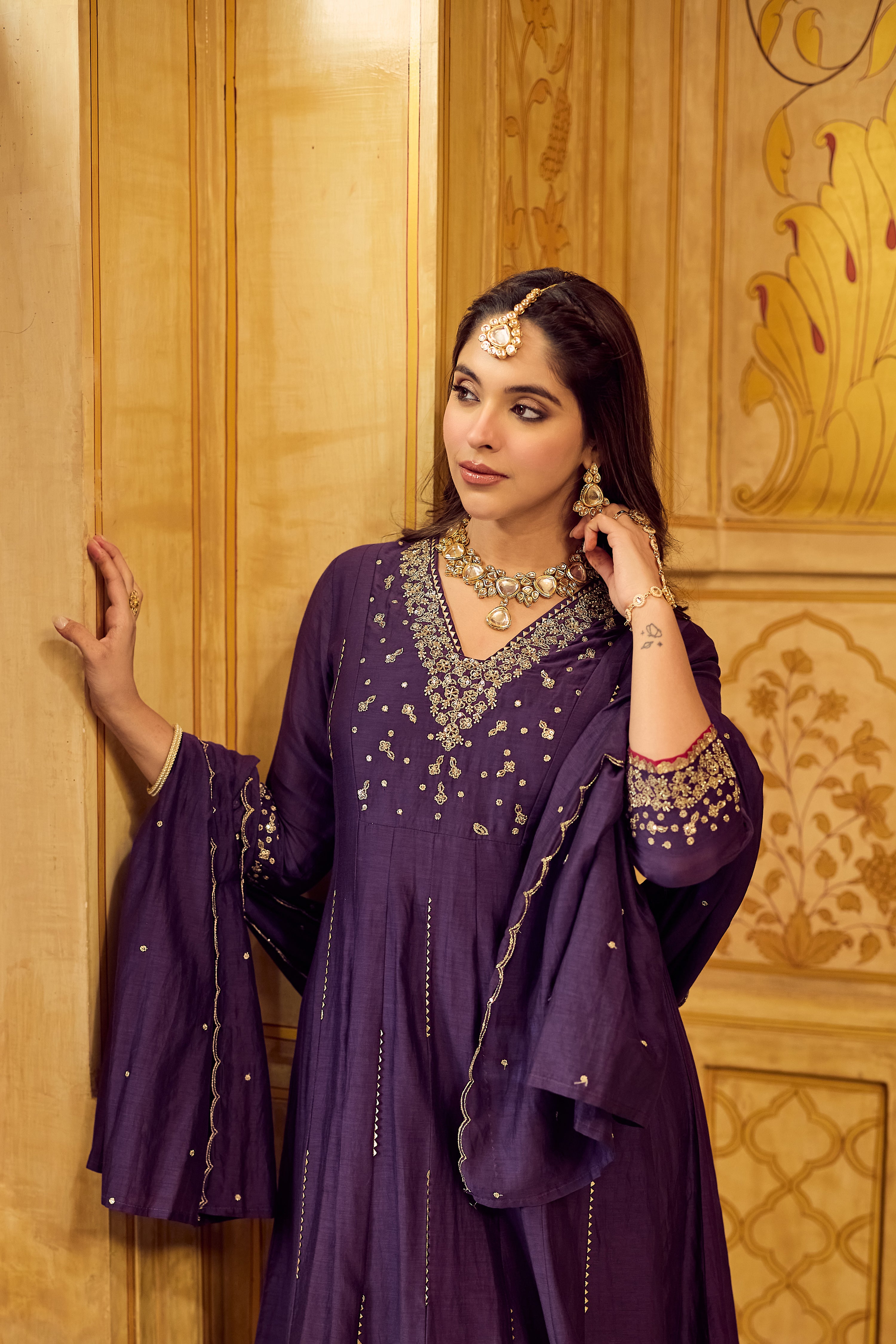 Regal Berry Mul Chanderi Suit Set