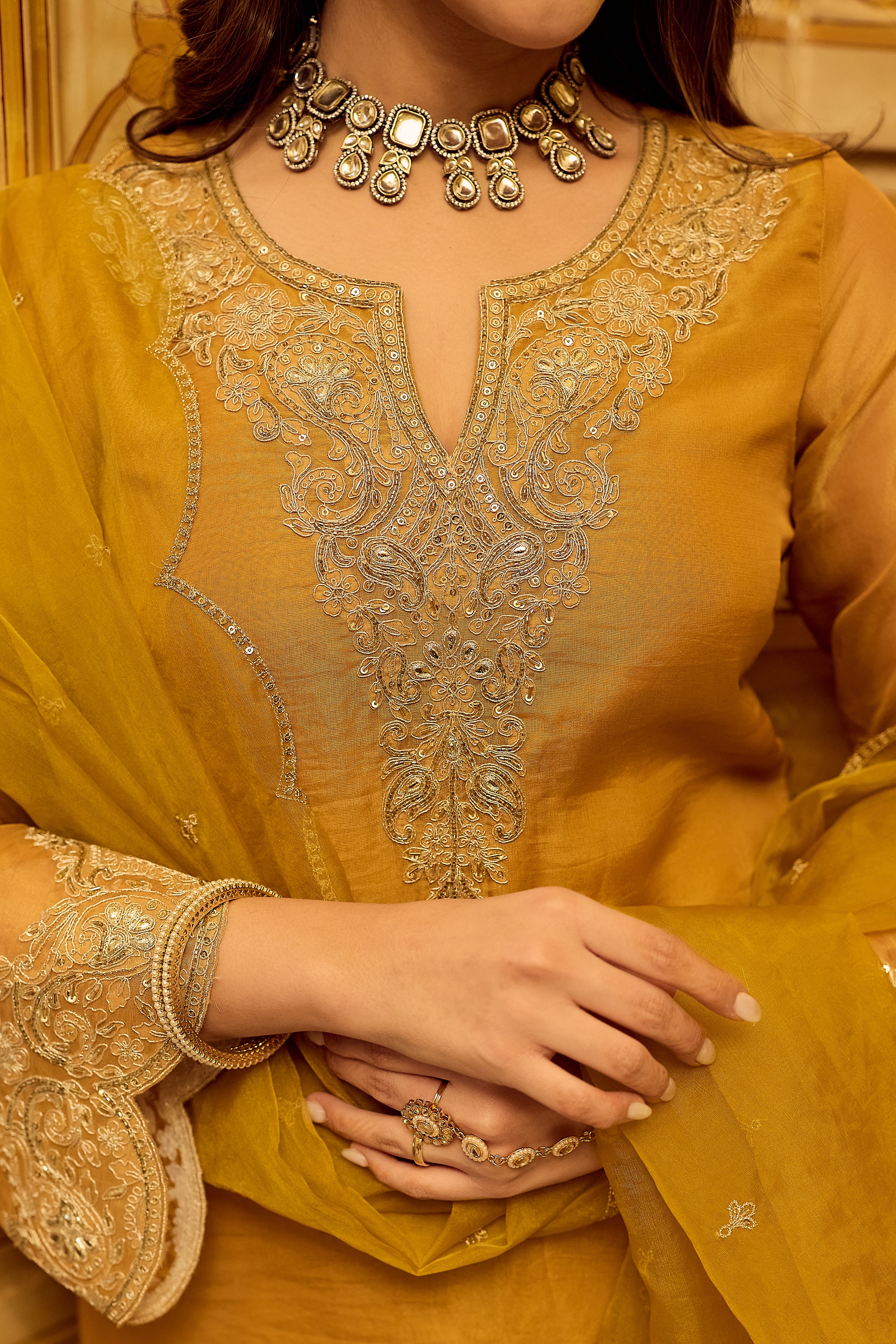 Golden Aura Swiss Tissue Suit Set