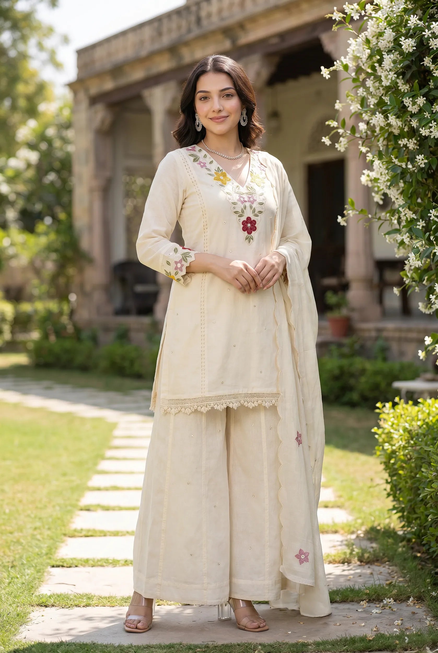 Pearl Bloom Embroidered Kurta Set