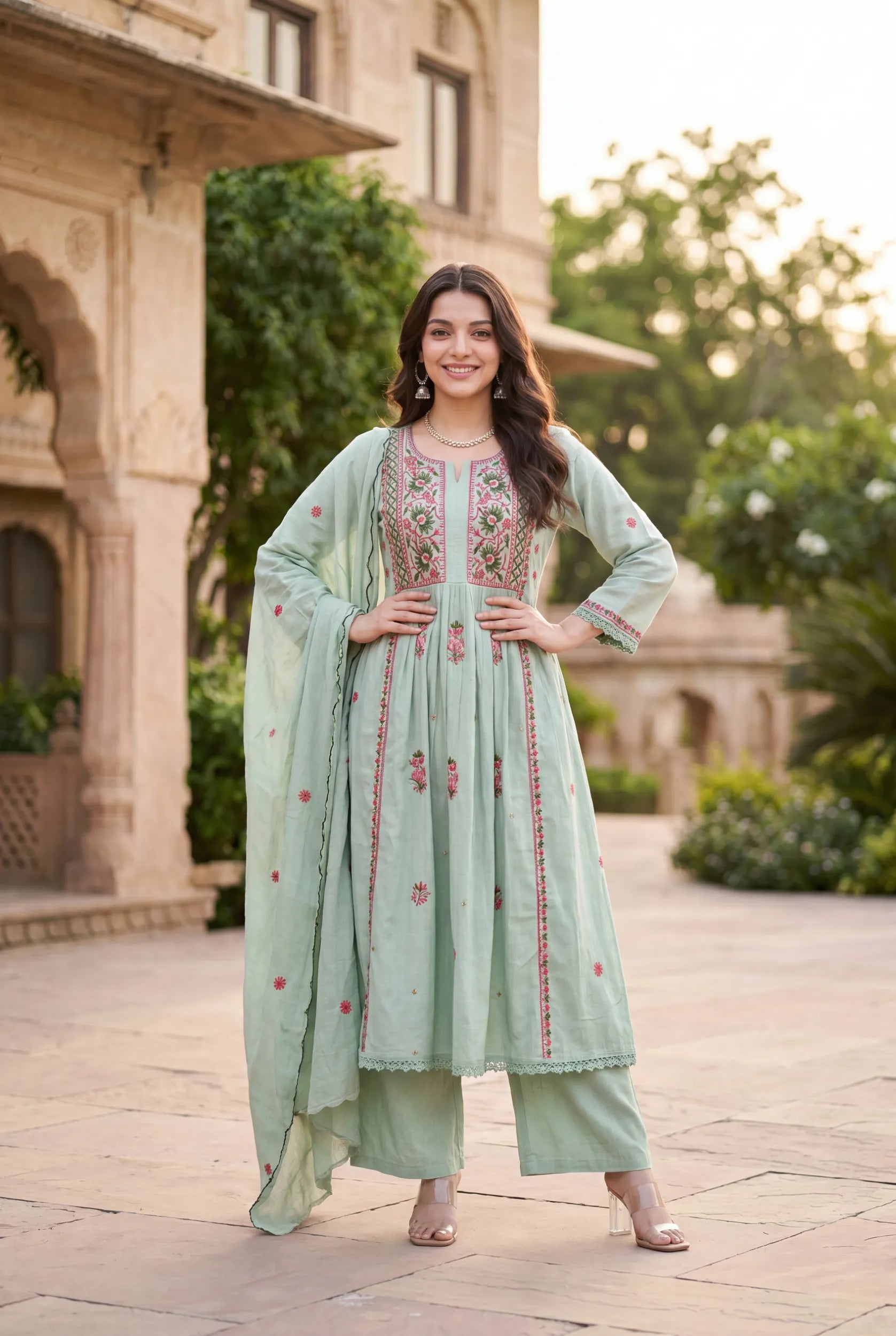 Mint Embroidered Suit Set