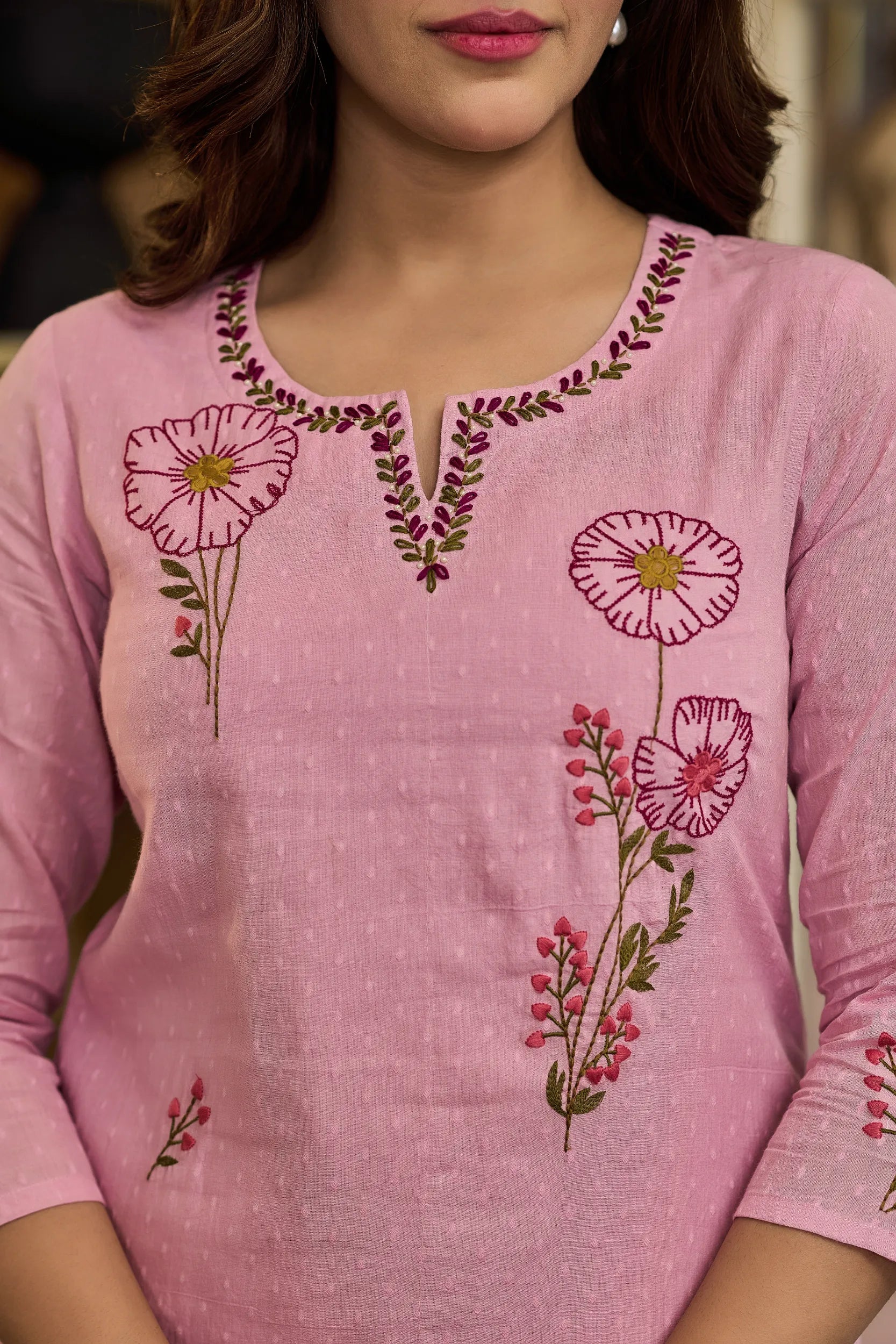 Floral Pink Embroidered Kurta Set