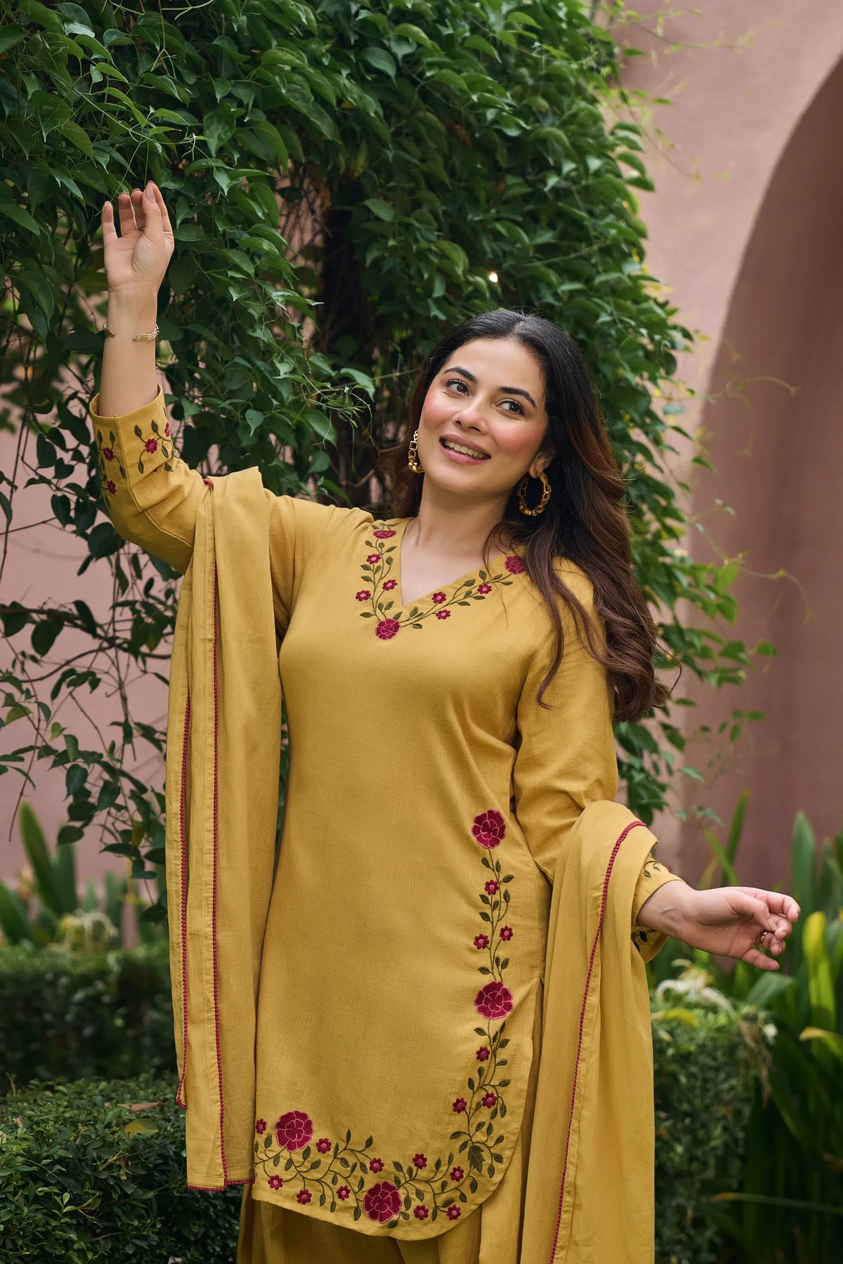 Mustard Floral Kurta Set