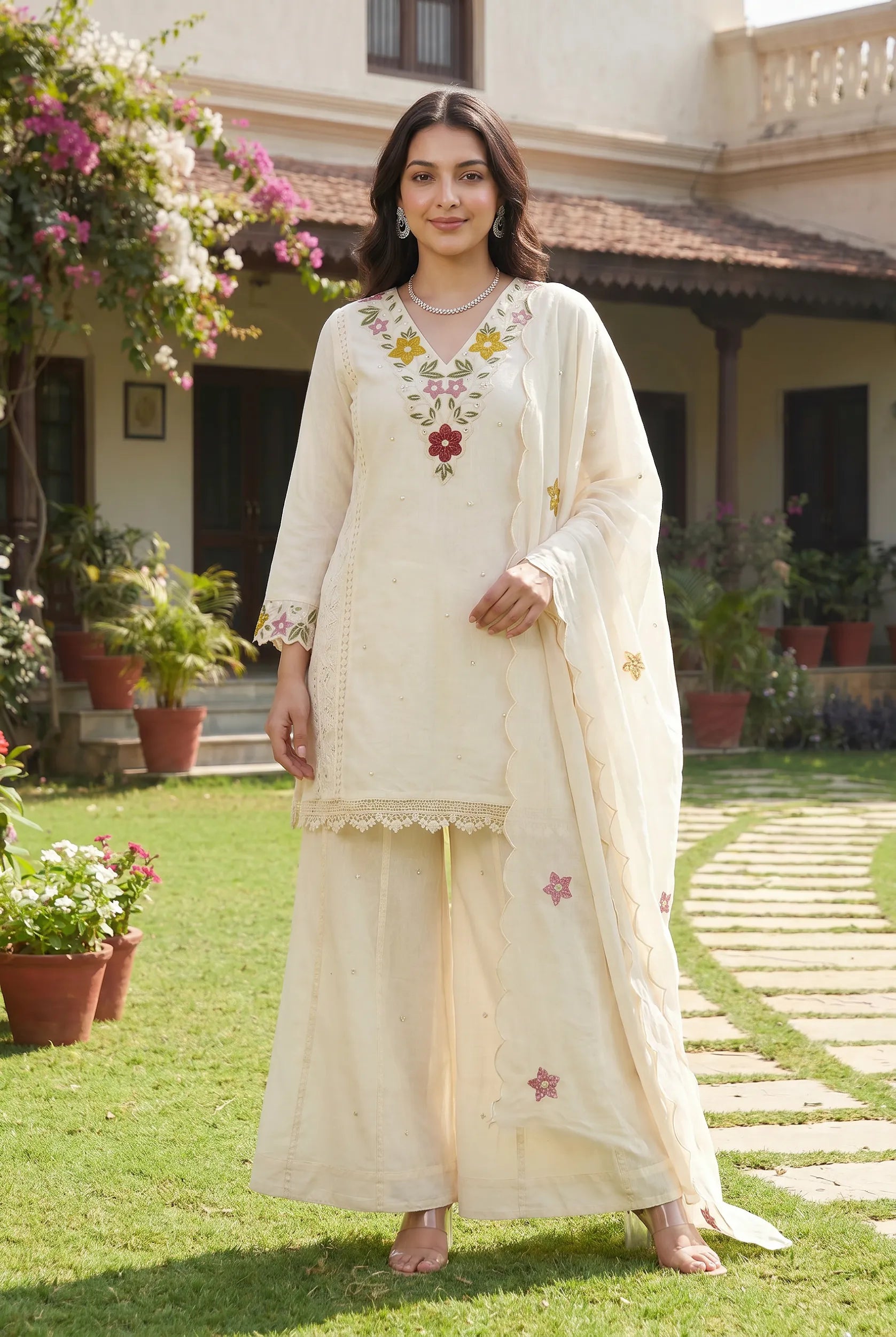 Pearl Bloom Embroidered Set