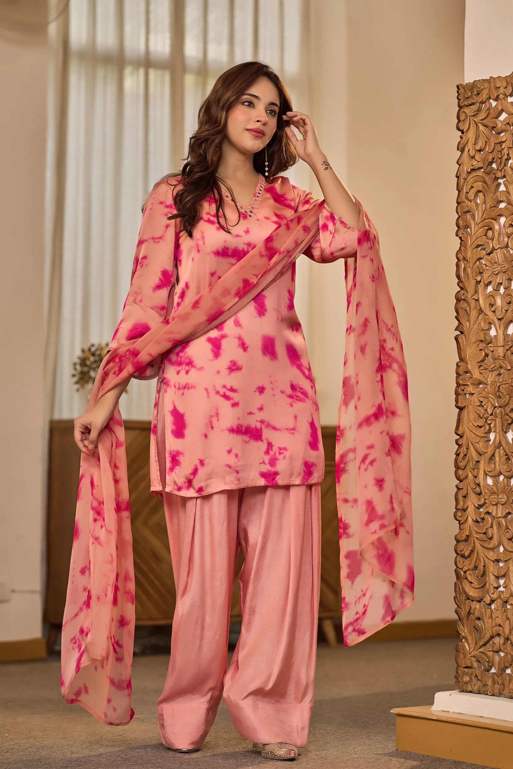 Blush Pink Tie-Dye Kurta Set