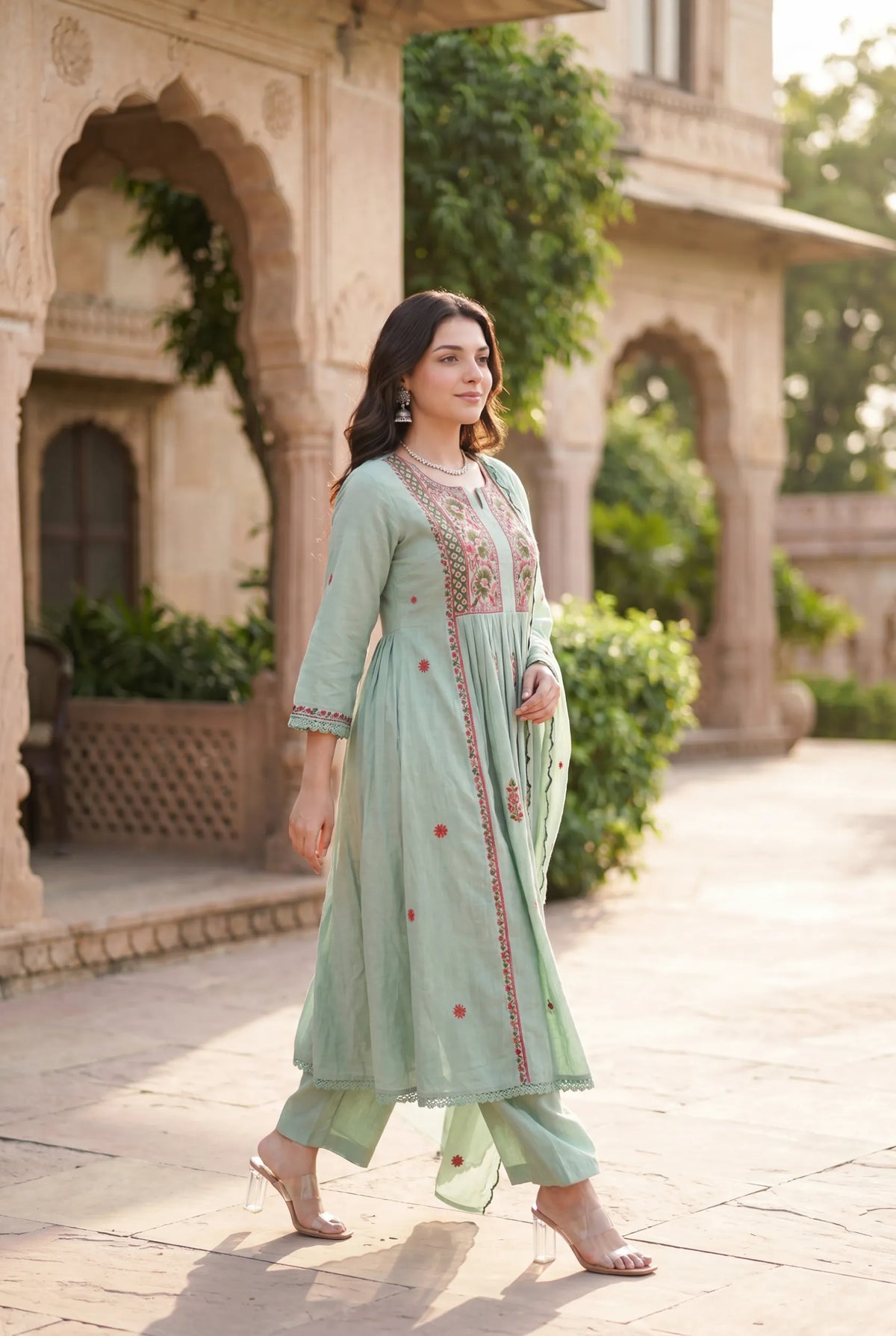 Mint Embroidered Kurta Set
