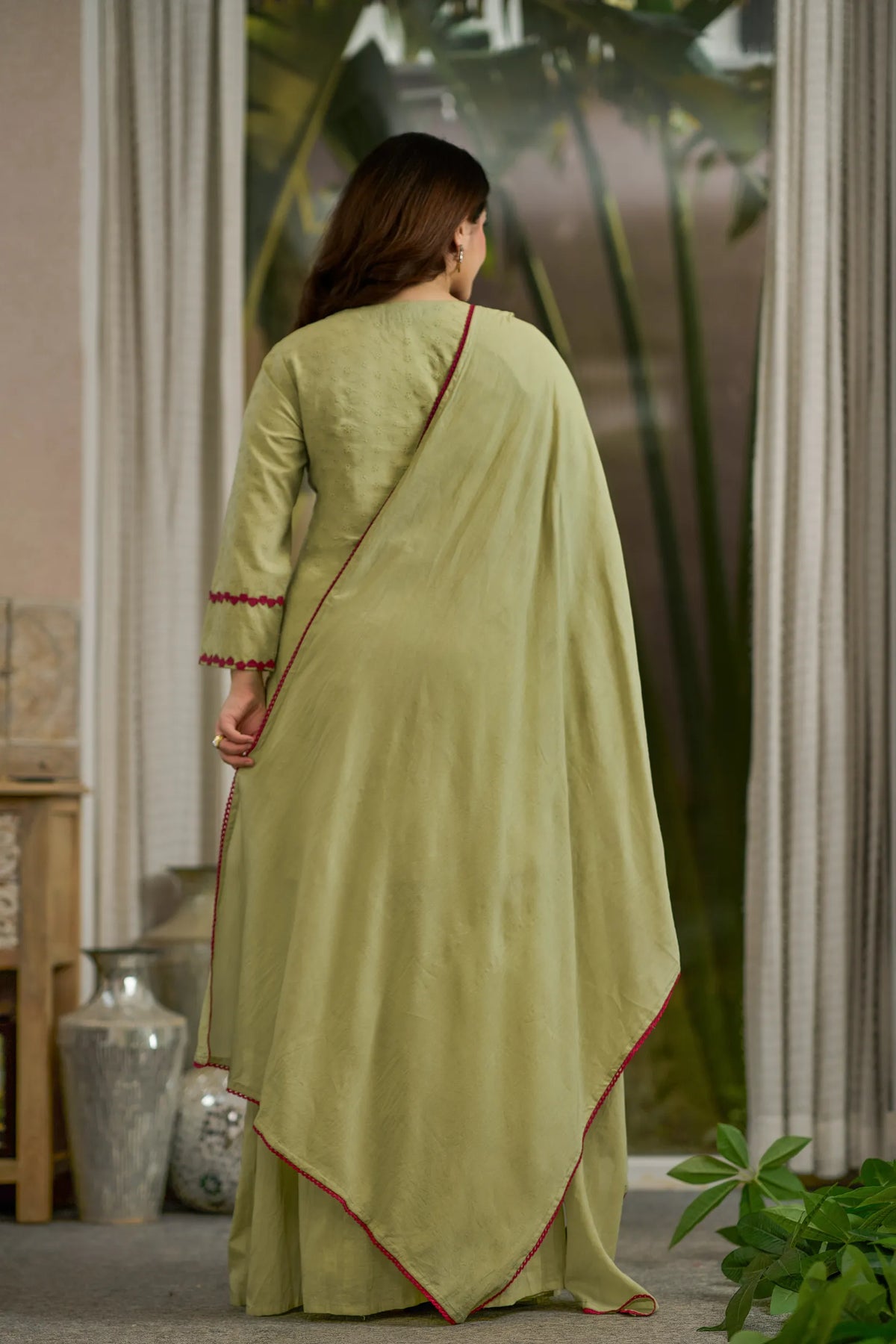 Olive Embroidered Kurta Set