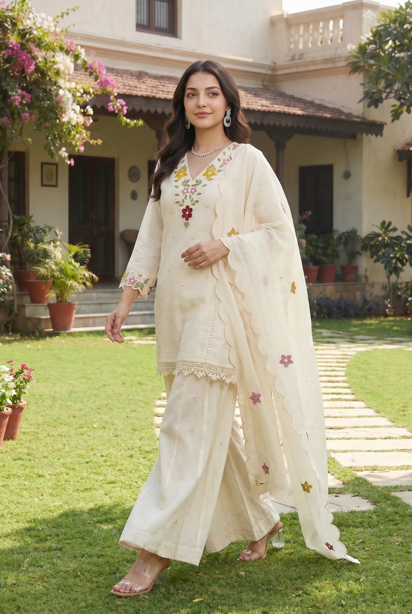 Pearl Bloom Embroidered Kurta Set
