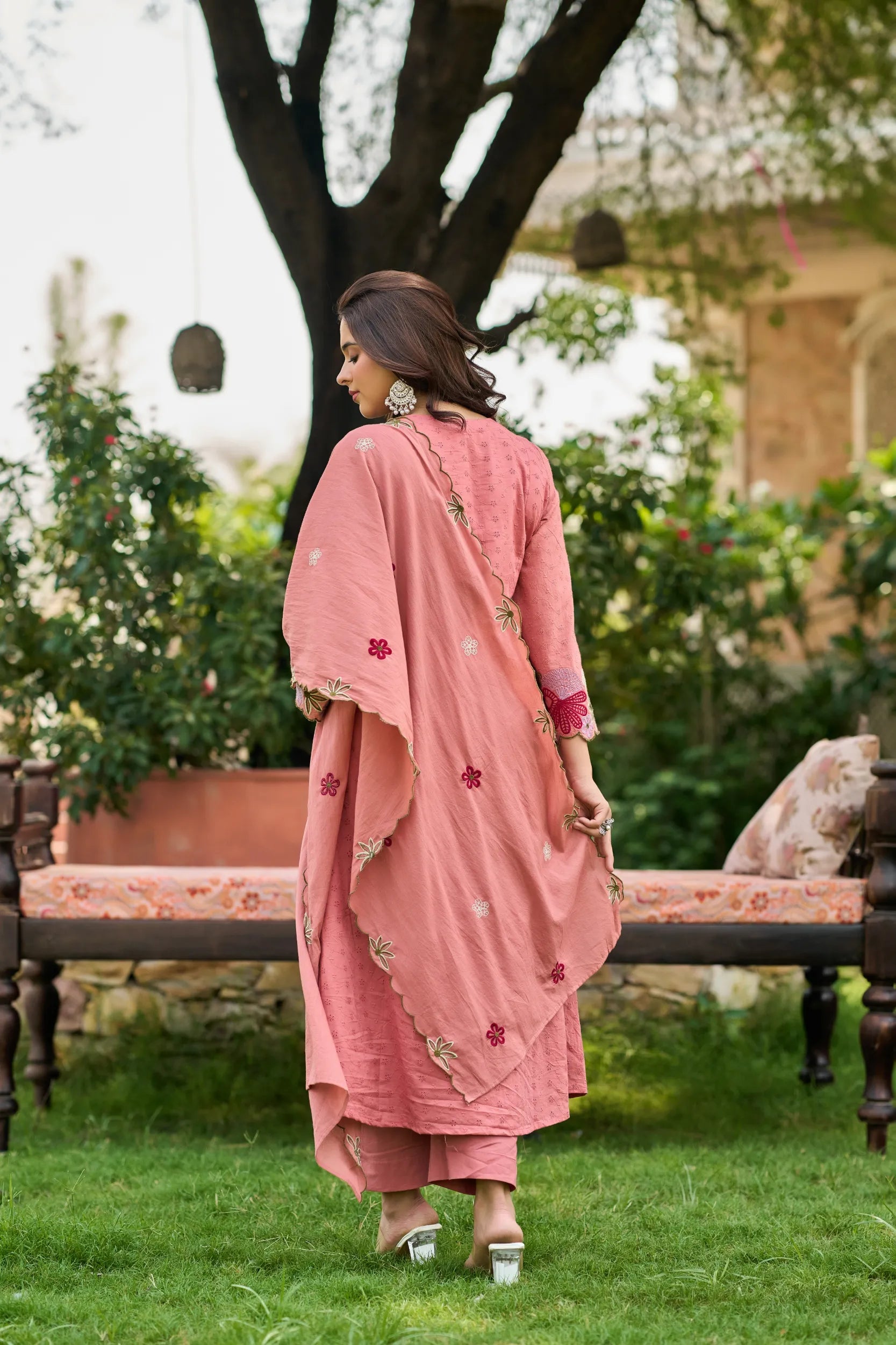 Pink Bloom Embroidered Kurta Set