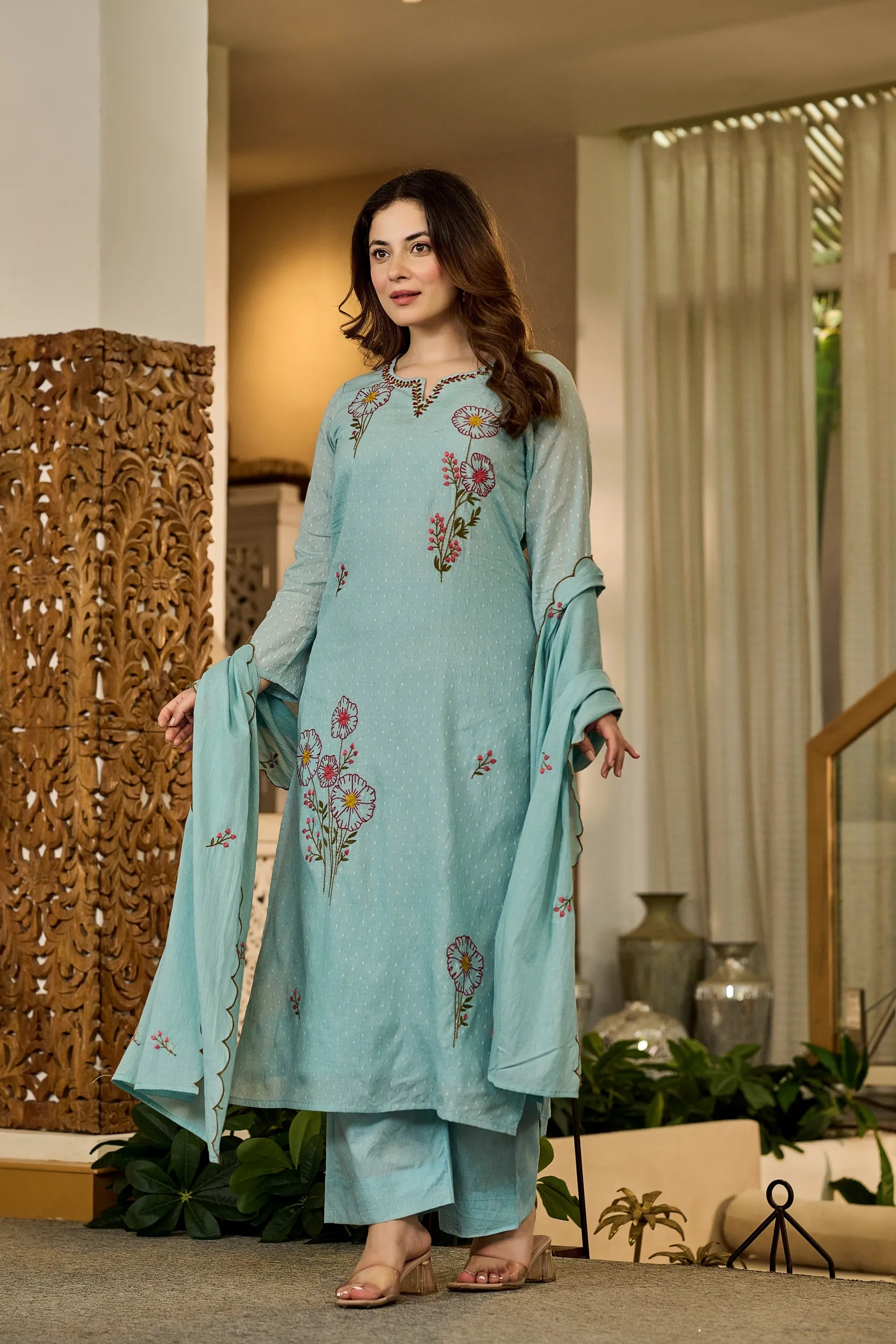 Powder Blue Embroidered Kurta Set