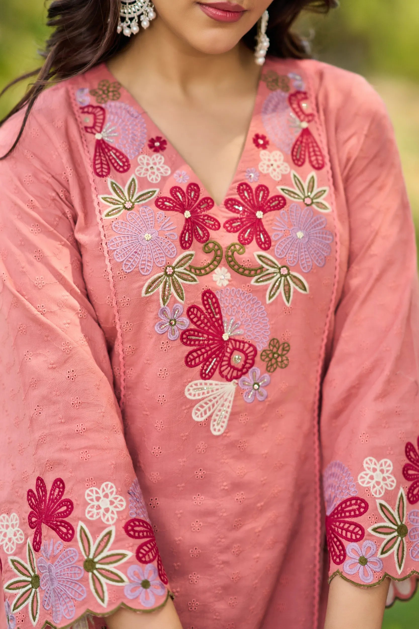 Pink Bloom Embroidered Kurta Set
