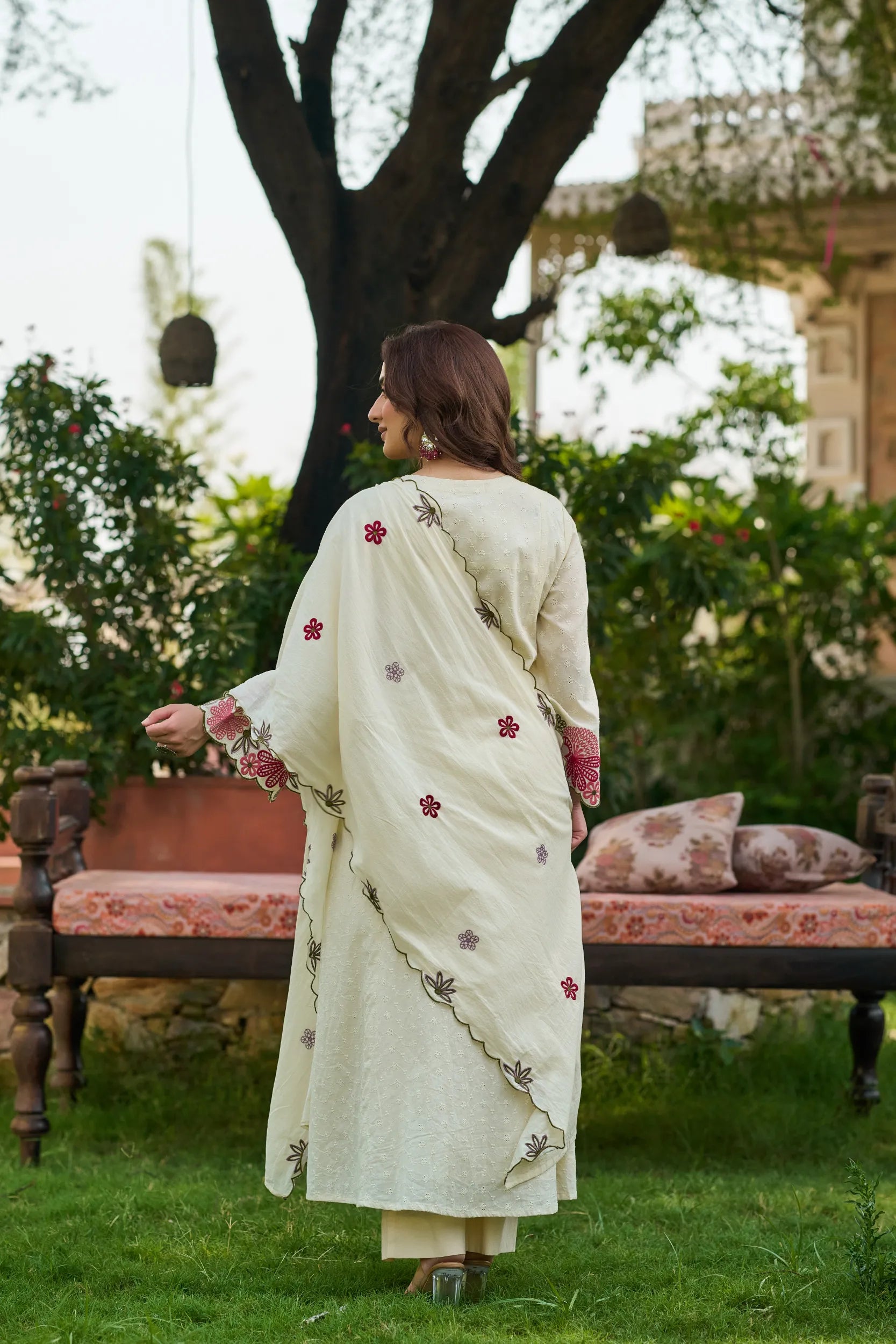 Ivory Petal Embroidered Kurta Set
