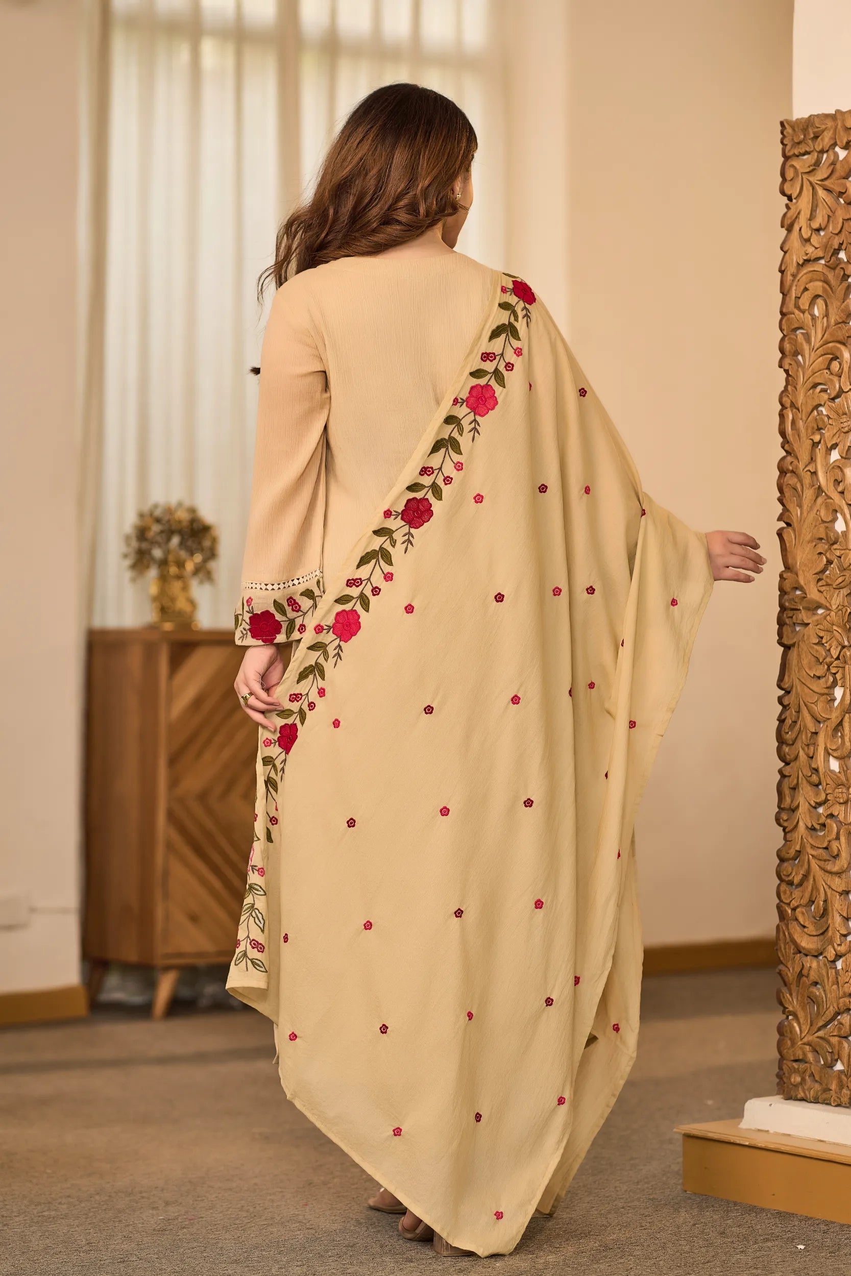 Sand Embroidered Suit Set