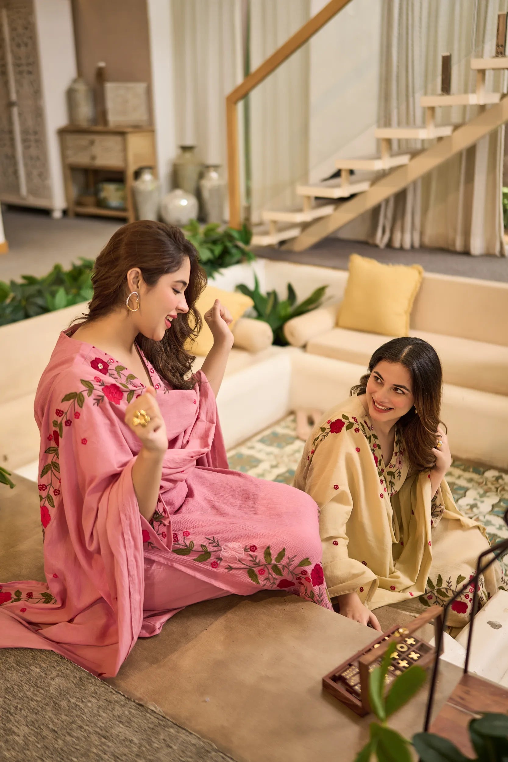Sand Embroidered Suit Set