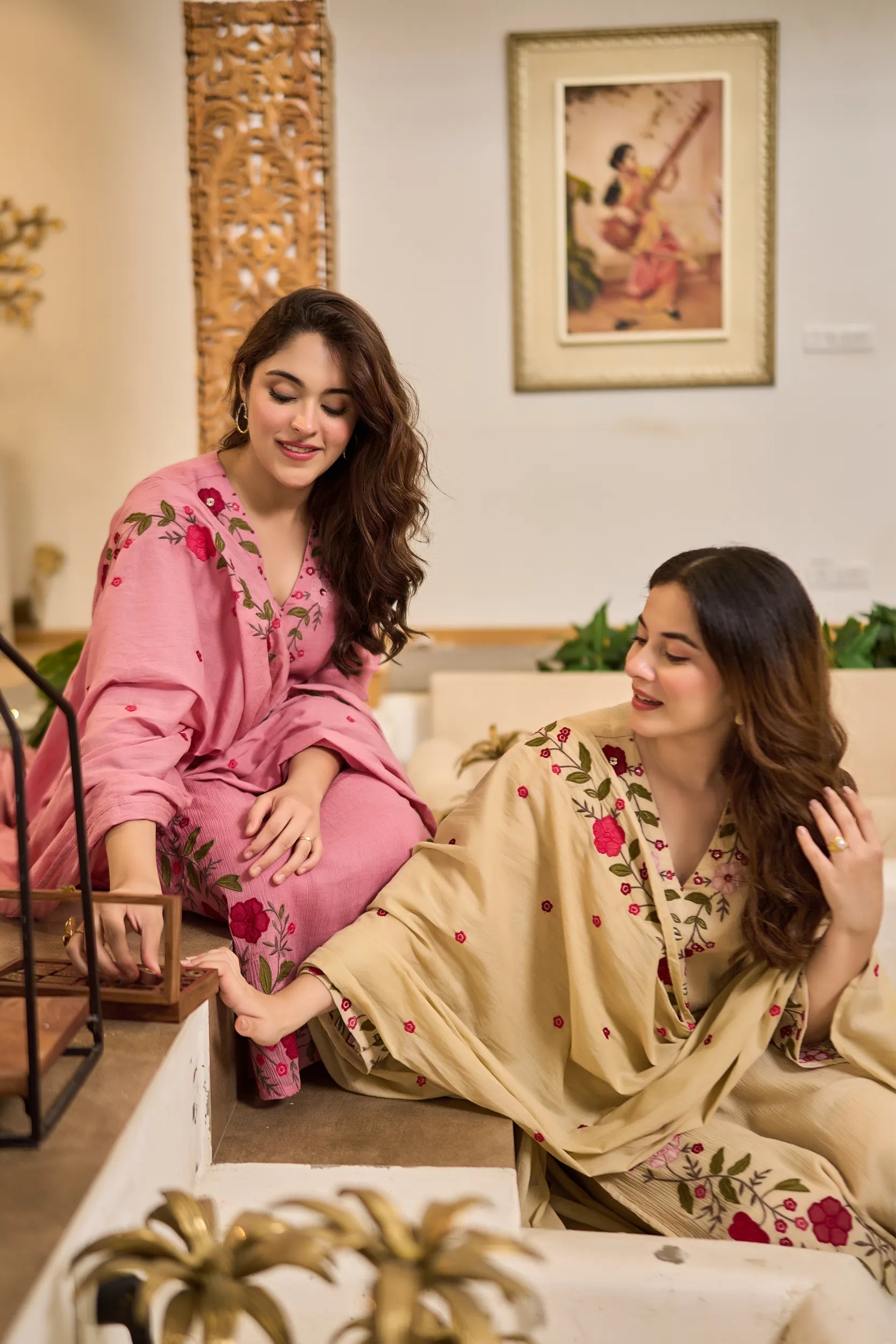 Sand Embroidered Suit Set