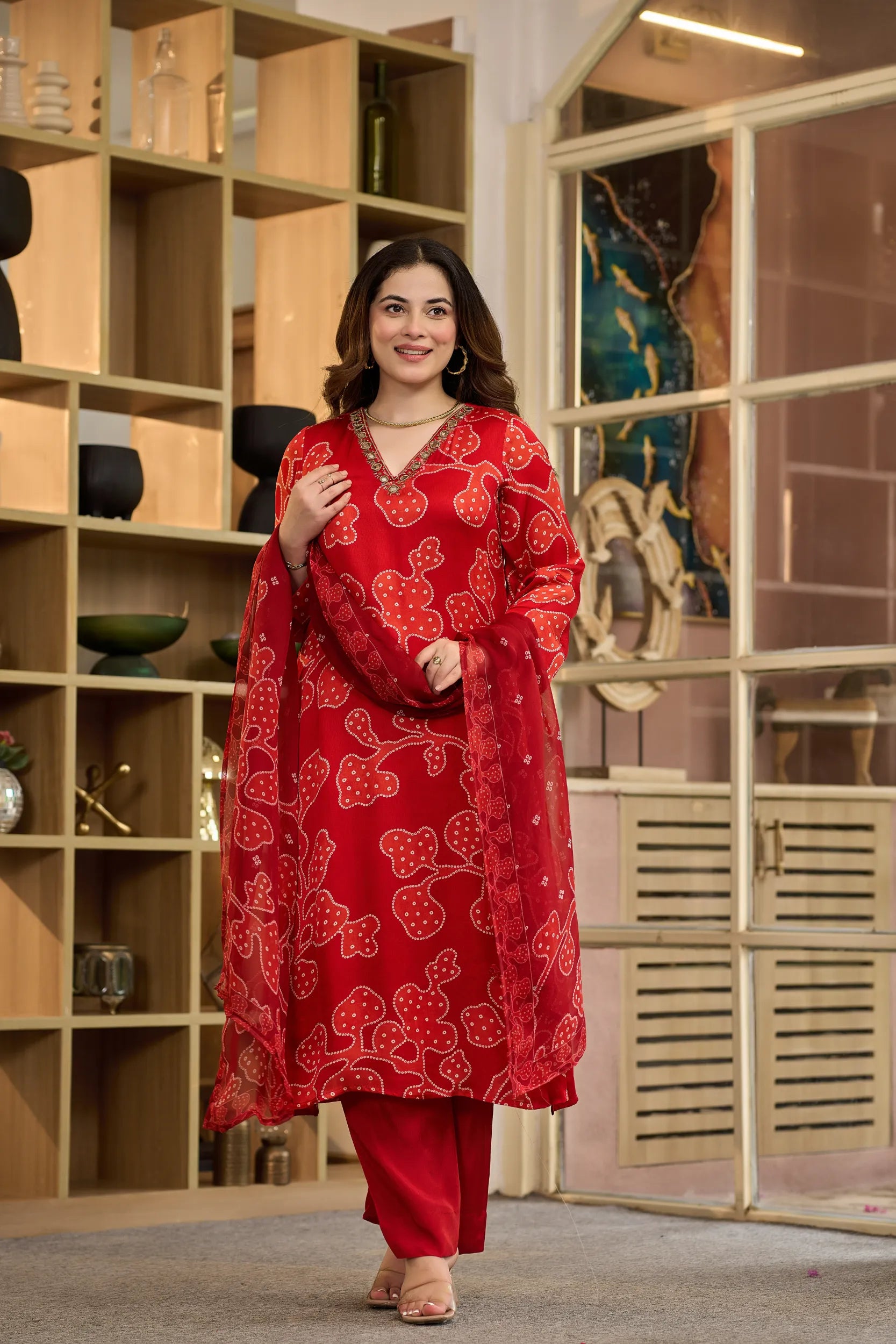 Crimson Bandhani Suit Set