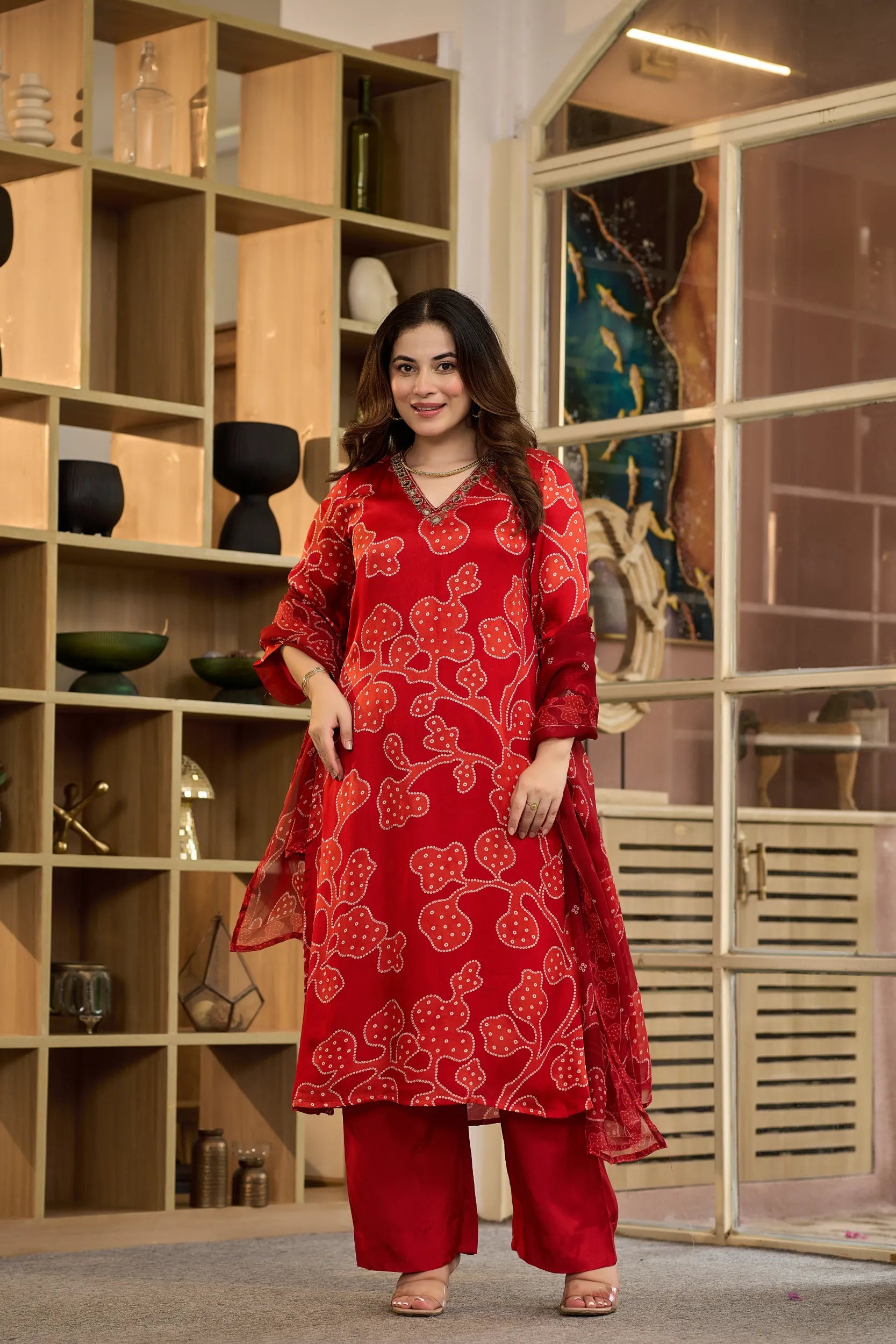 Crimson Bandhani Suit Set